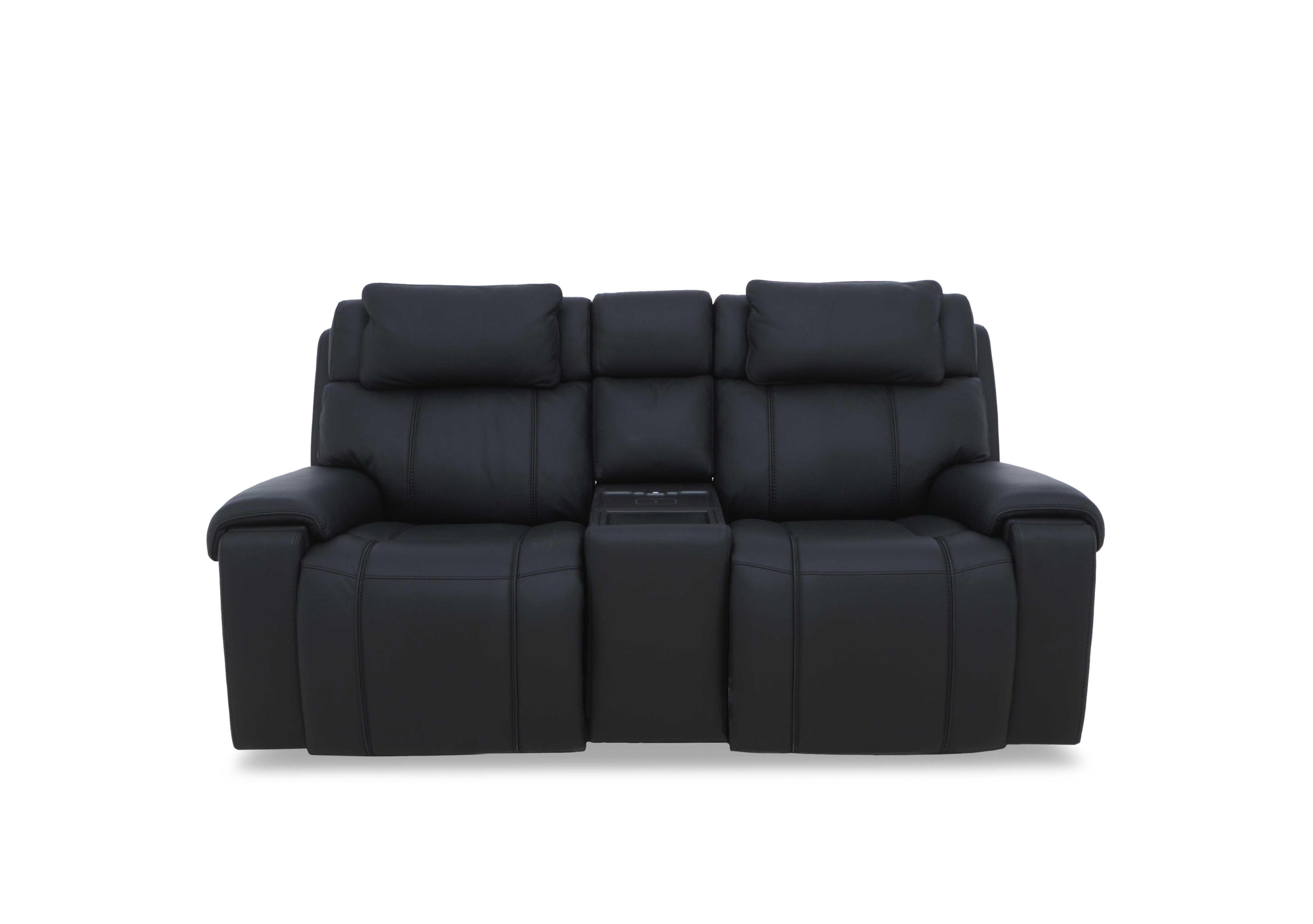 Hollywood Leather 2 Seater Power Recliner Media Sofa with Power Headrests and Storage Arms in Nc-023c Black on Furniture Village