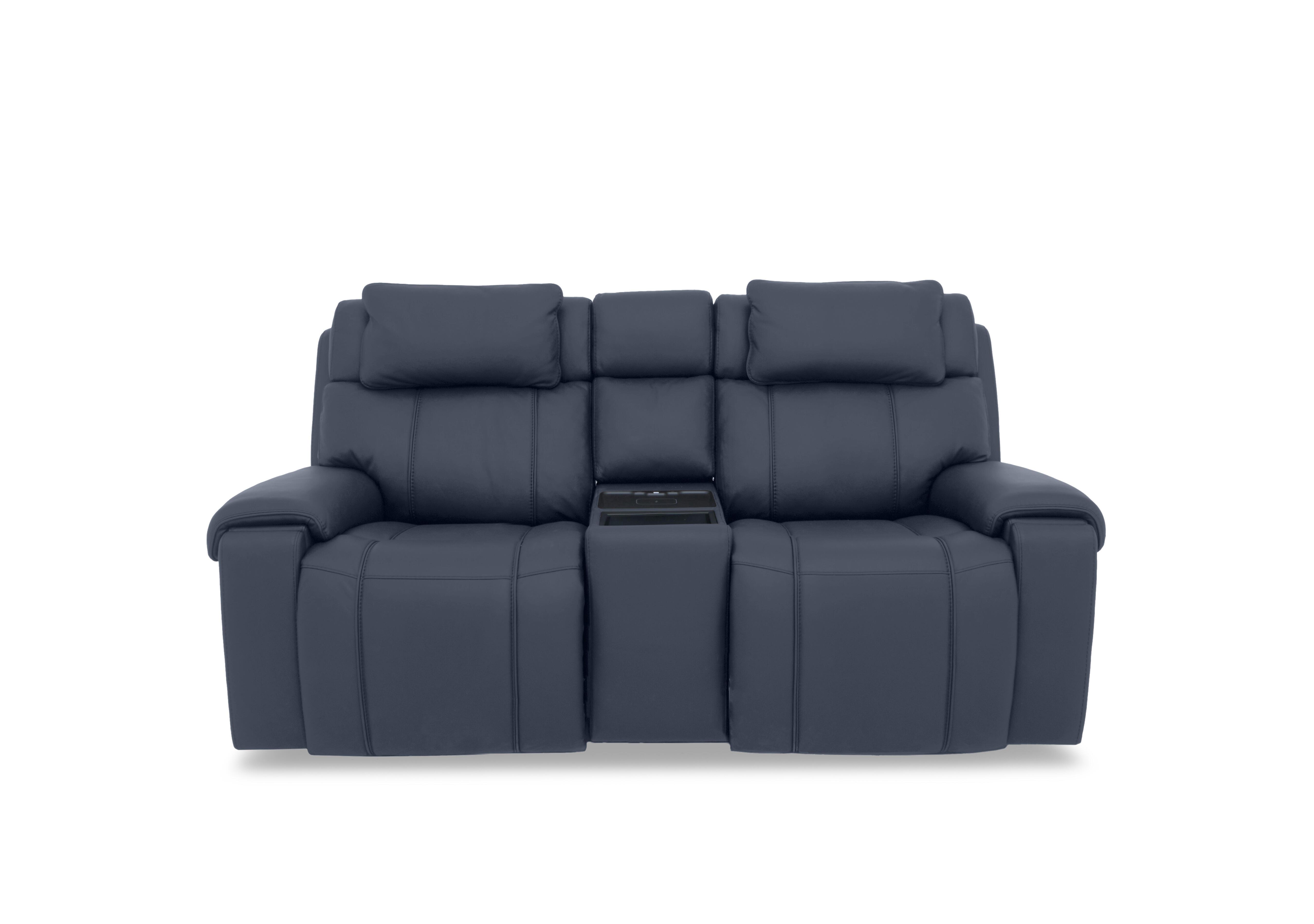 Hollywood Leather 2 Seater Power Recliner Media Sofa with Power Headrests and Storage Arms in Nc-313e Ocean Blue on Furniture Village