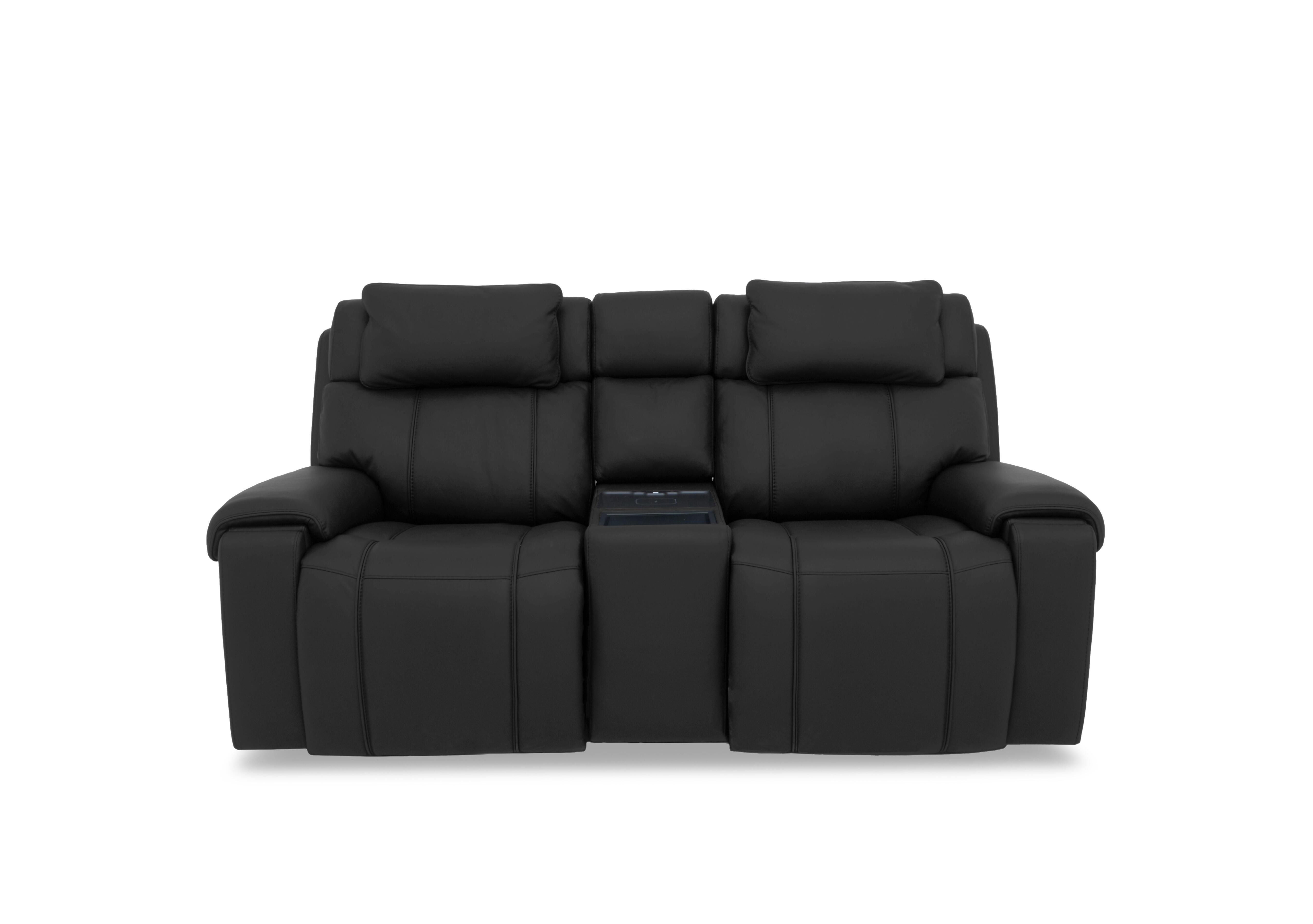 Hollywood Leather 2 Seater Power Recliner Media Sofa with Power Headrests and Storage Arms in Nw-520e Black on Furniture Village