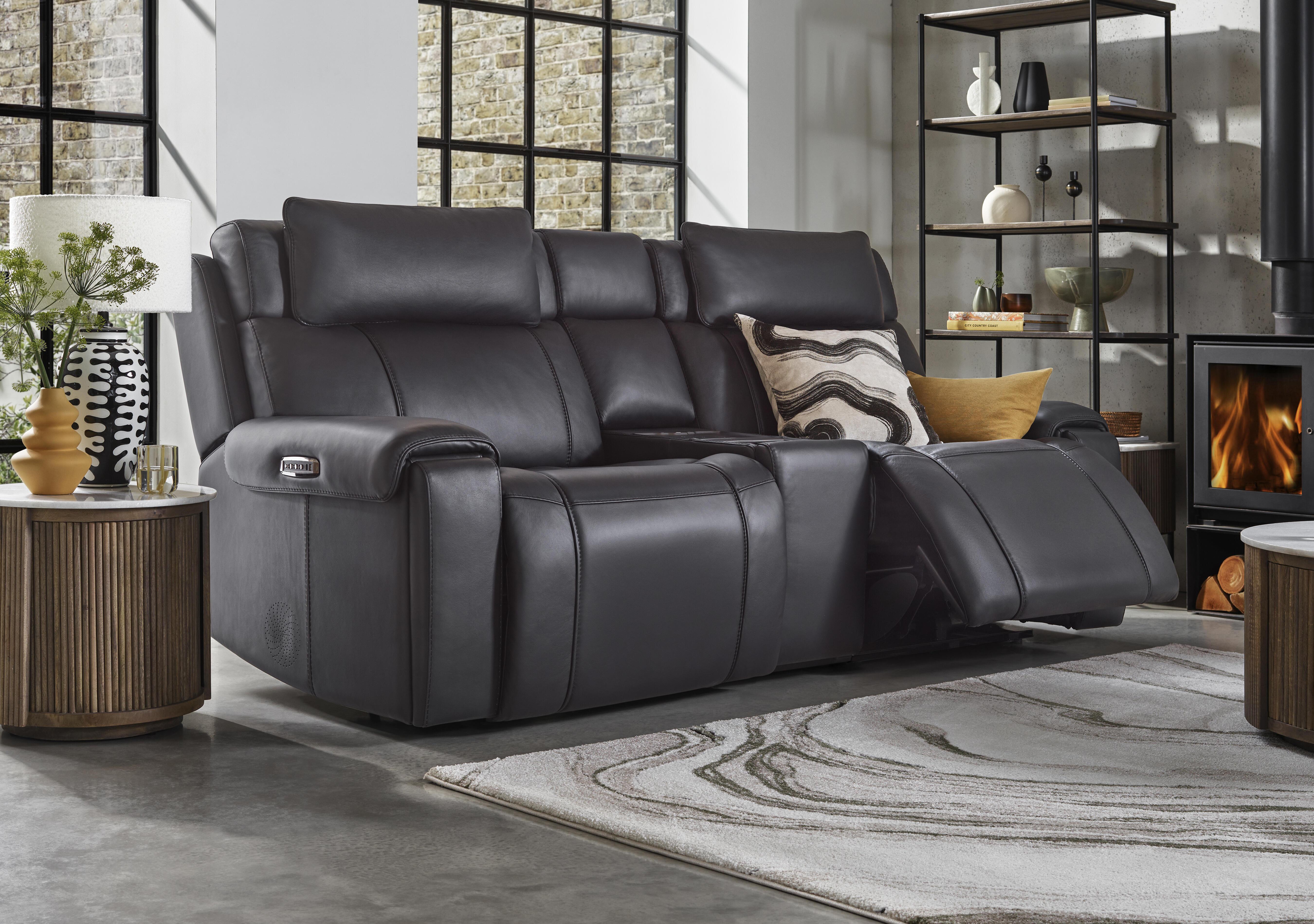 Hollywood Leather 3 Seater Power Recliner Media Sofa with Power Headrests and Storage Arms in  on Furniture Village