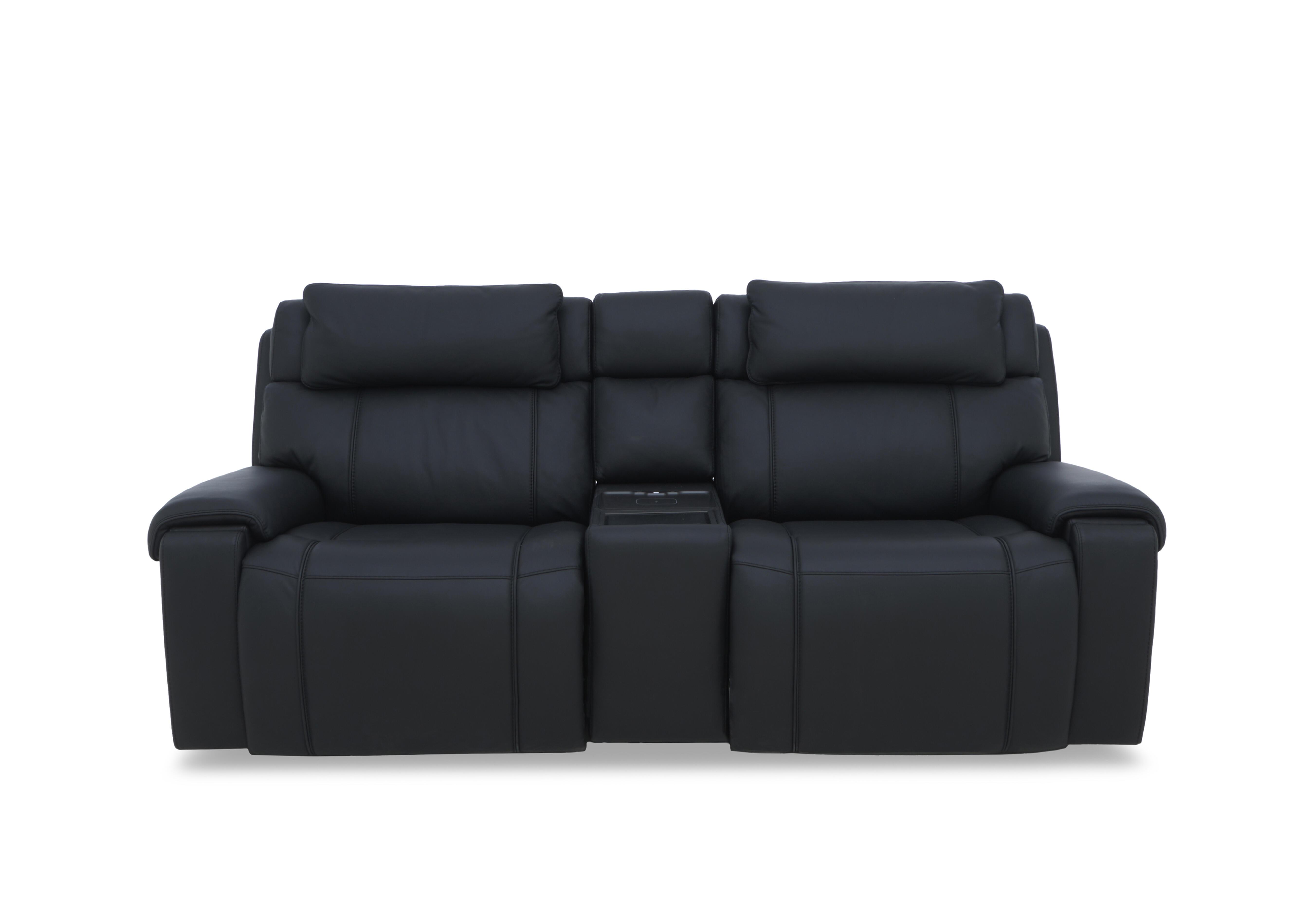 Hollywood Leather 3 Seater Power Recliner Media Sofa with Power Headrests and Storage Arms in Nc-023c Black on Furniture Village