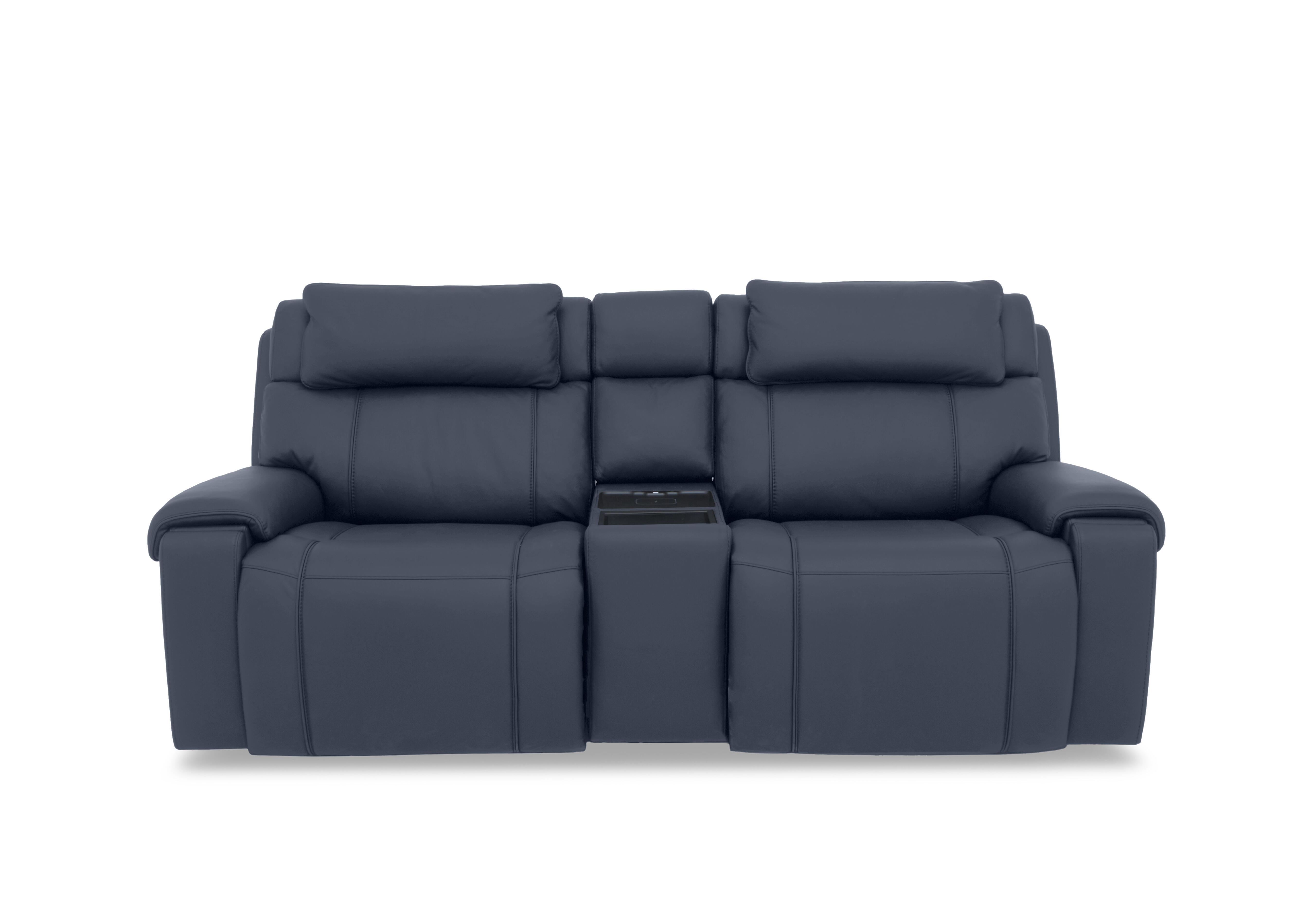 Hollywood Leather 3 Seater Power Recliner Media Sofa with Power Headrests and Storage Arms in Nc-313e Ocean Blue on Furniture Village