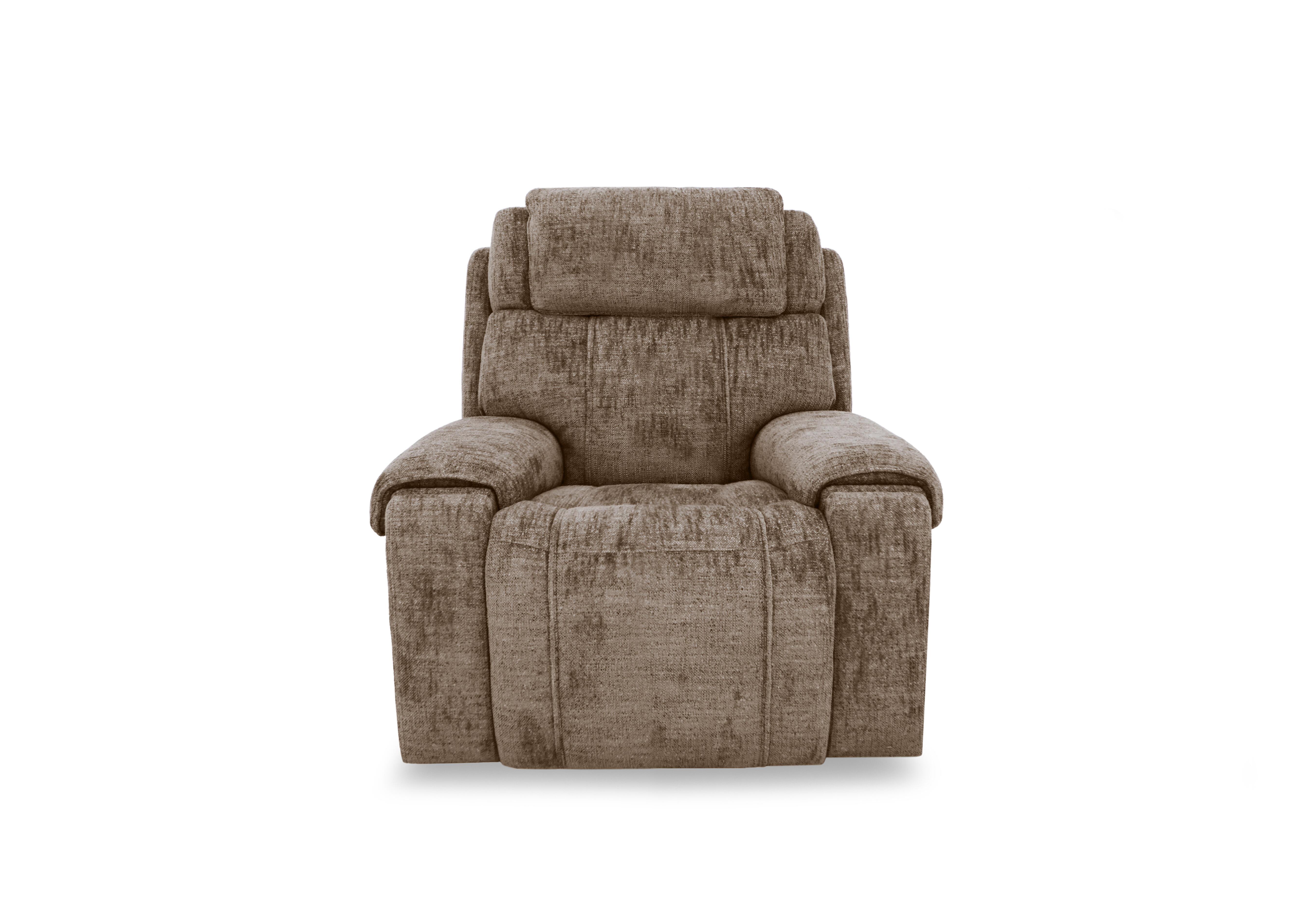 Hollywood Fabric Power Recliner Chair with Power Headrest and Storage Arms in Fab-Mga-R13 Light Brown on Furniture Village
