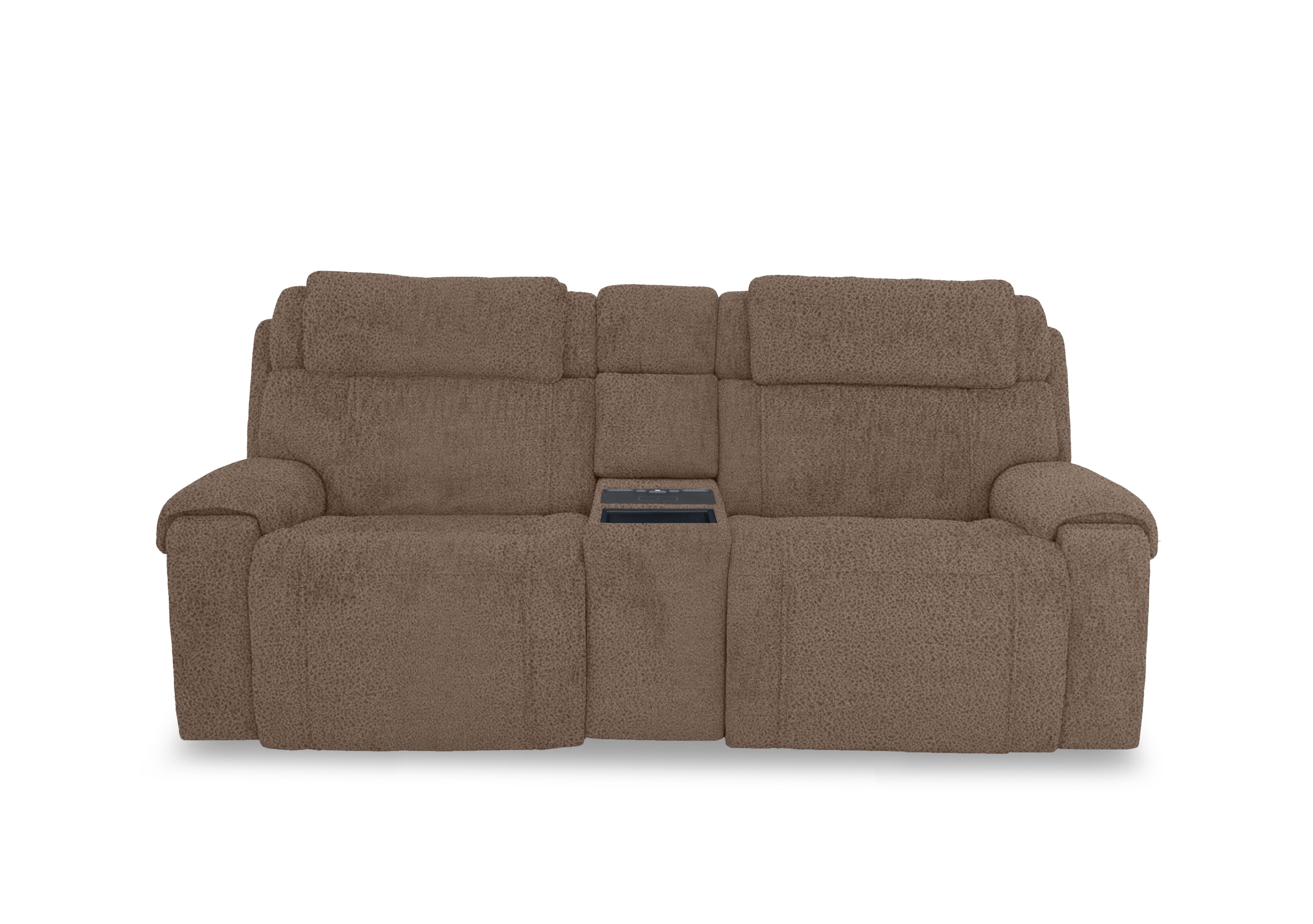 Hollywood Fabric 3 Seater Power Recliner Media Sofa with Power Headrests and Storage Arms in Bfa-Blj-R05 Hazelnut on Furniture Village