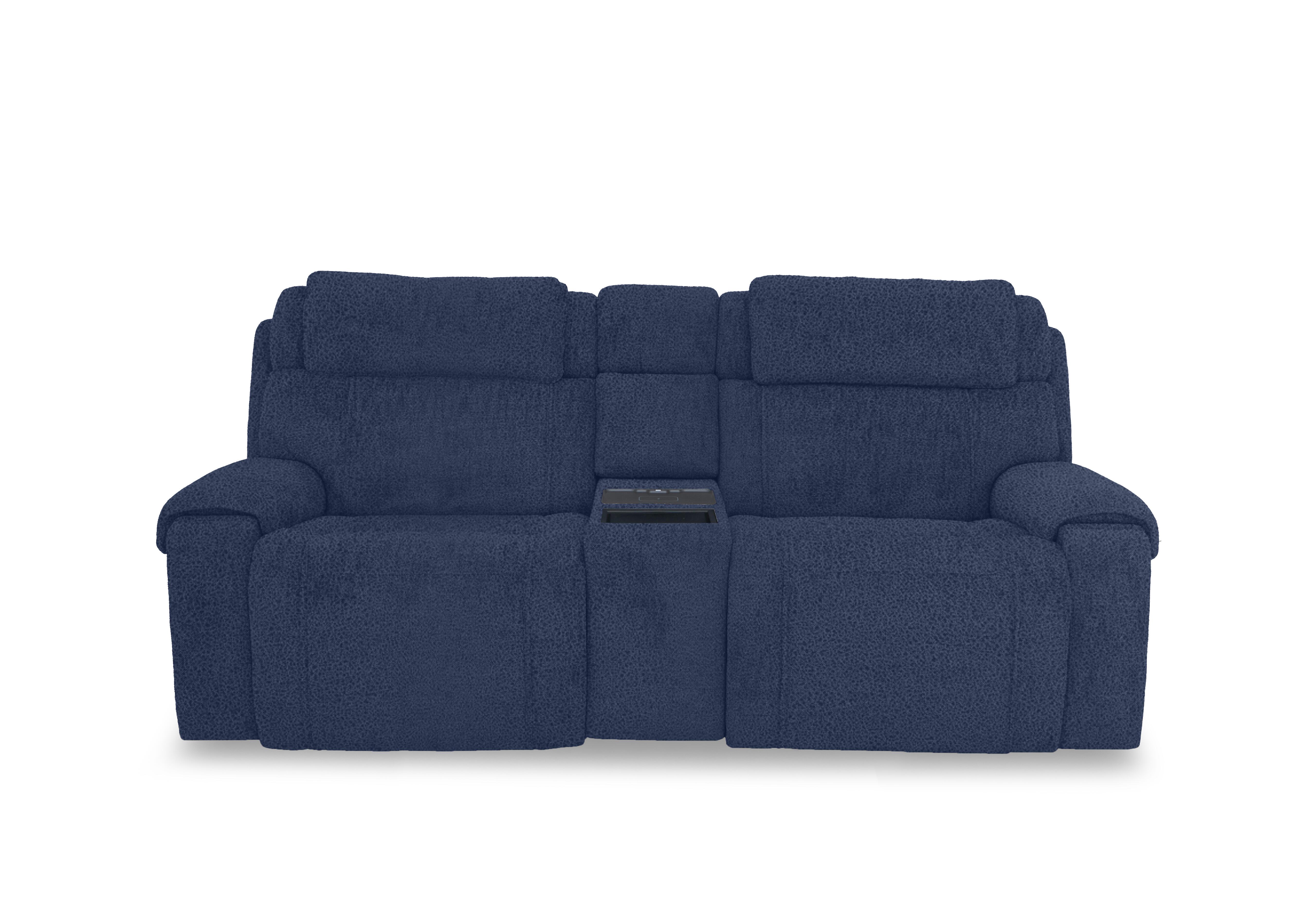 Hollywood Fabric 3 Seater Power Recliner Media Sofa with Power Headrests and Storage Arms in Bfa-Blj-R10 Blue on Furniture Village