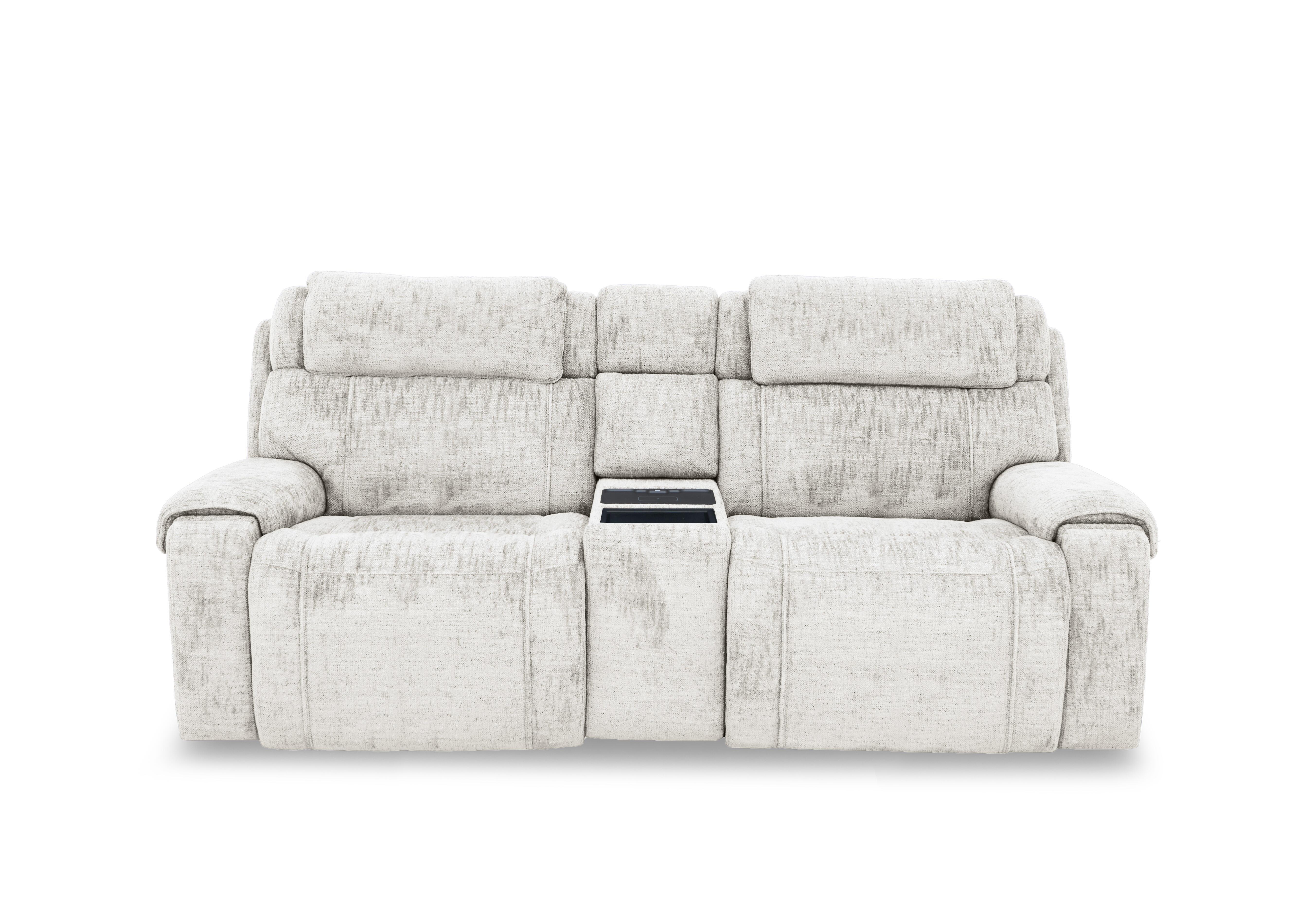 Hollywood Fabric 3 Seater Power Recliner Media Sofa with Power Headrests and Storage Arms in Fab-Mga-R04 Beige on Furniture Village