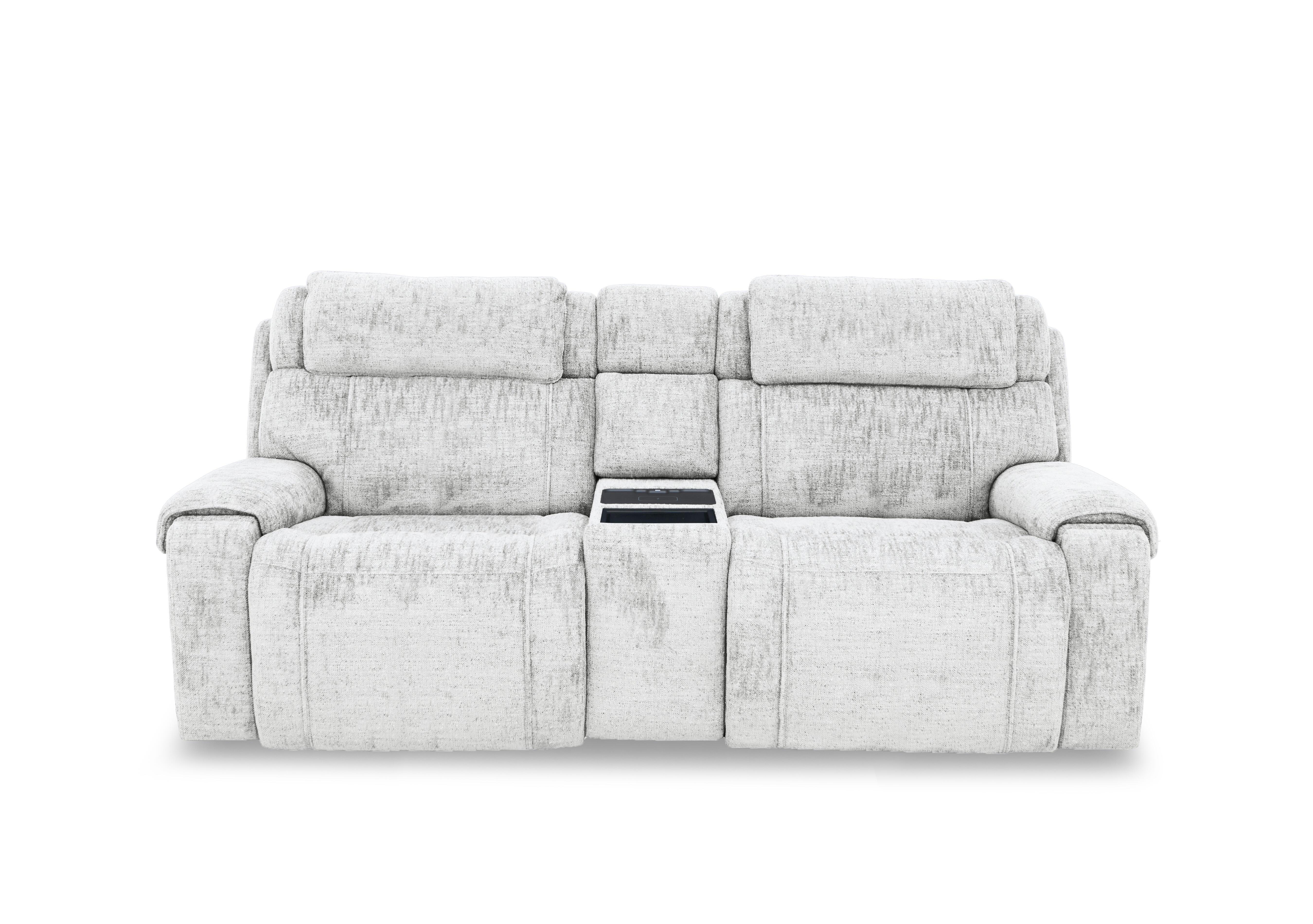Hollywood Fabric 3 Seater Power Recliner Media Sofa with Power Headrests and Storage Arms in Fab-Mga-R06 Silver Green on Furniture Village