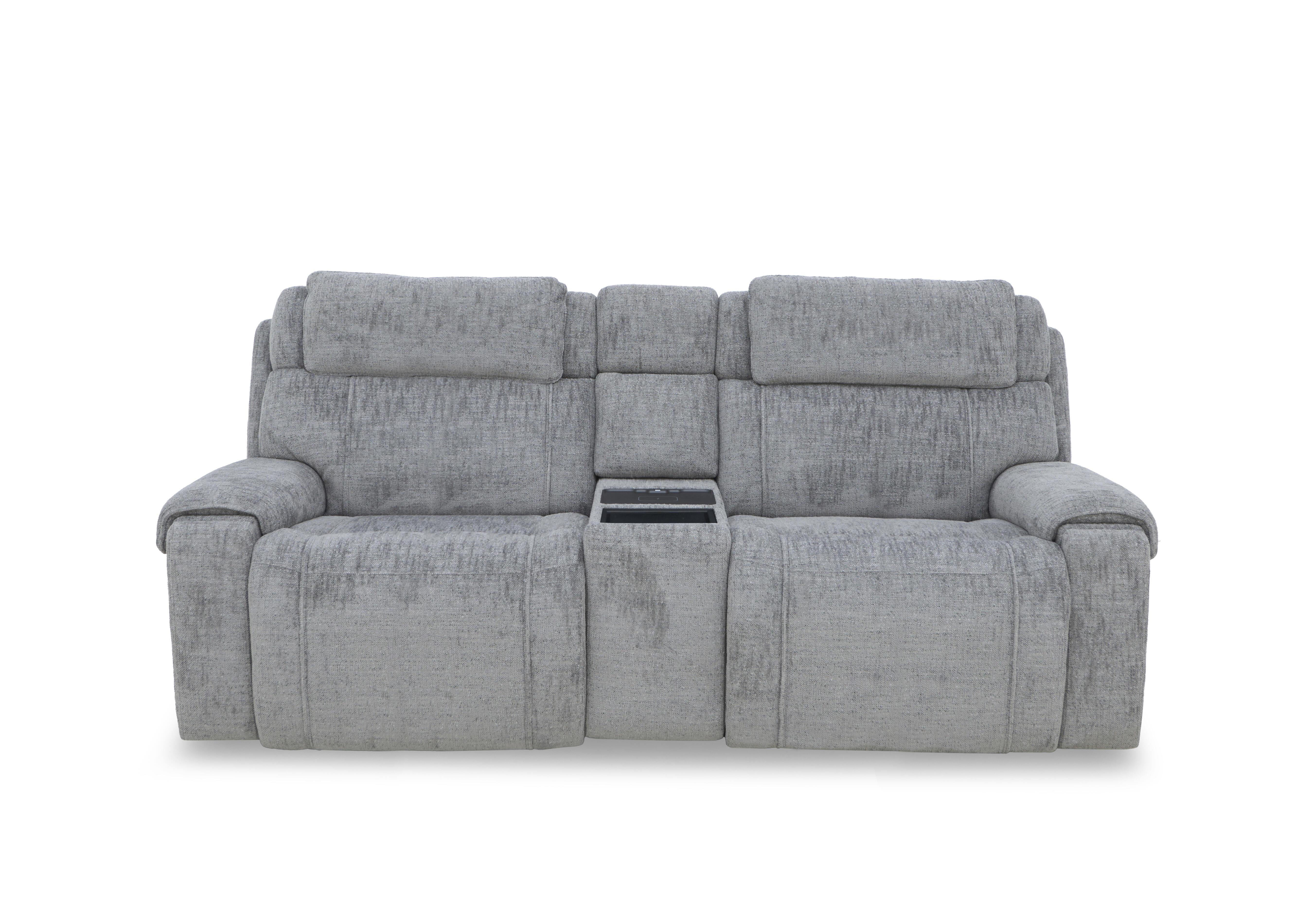 Hollywood Fabric 3 Seater Power Recliner Media Sofa with Power Headrests and Storage Arms in Fab-Mga-R09 Dove Grey on Furniture Village