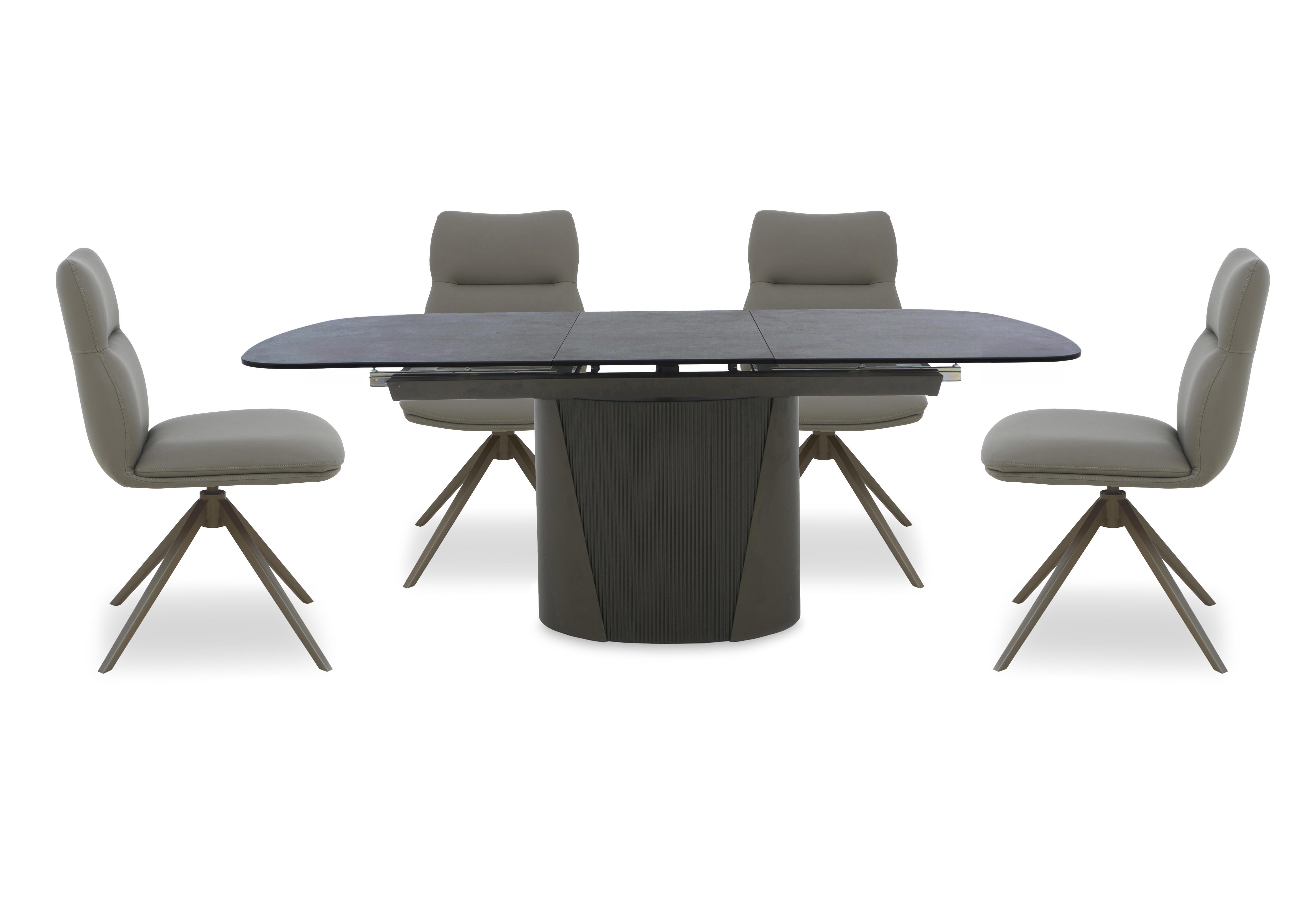 Icon Bronze Extending Dining Table and 4 Diva Dining Chairs with Bronze legs in Dark Taupe - Bronze on Furniture Village