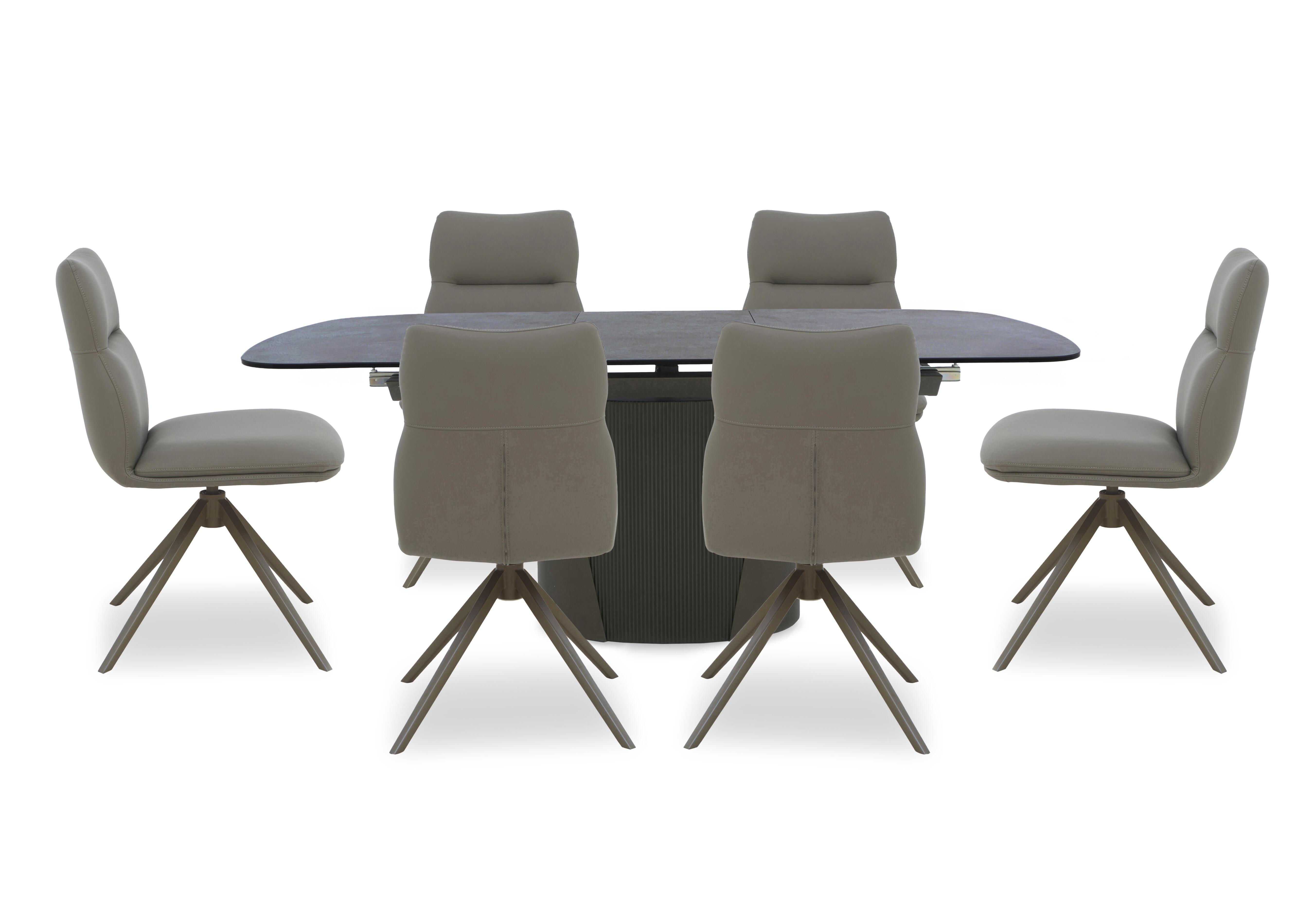 Icon Bronze Extending Dining Table and 6 Diva Dining Chairs with Bronze Legs in Dark Taupe - Bronze on Furniture Village