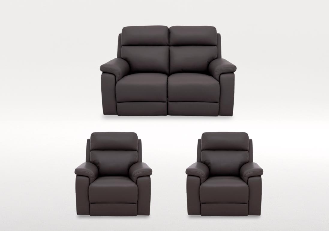 Raven 2 Seater Leather Power Recliner Sofa and Two Leather Power Recliner Armchairs Set in Oslo Elephant Cat-40/15 on Furniture Village