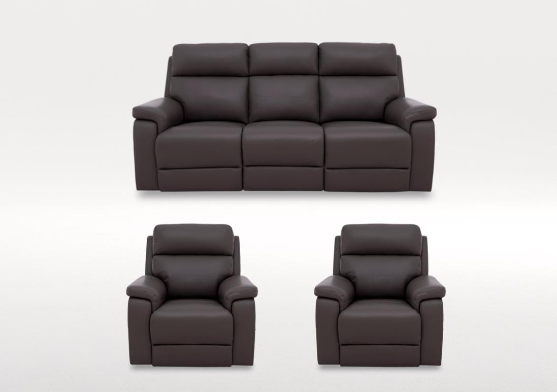 Raven 3 Seater Leather Power Recliner Sofa and 2 Leather Power Recliner Armchairs Set in Oslo Elephant Cat-40/15 on Furniture Village