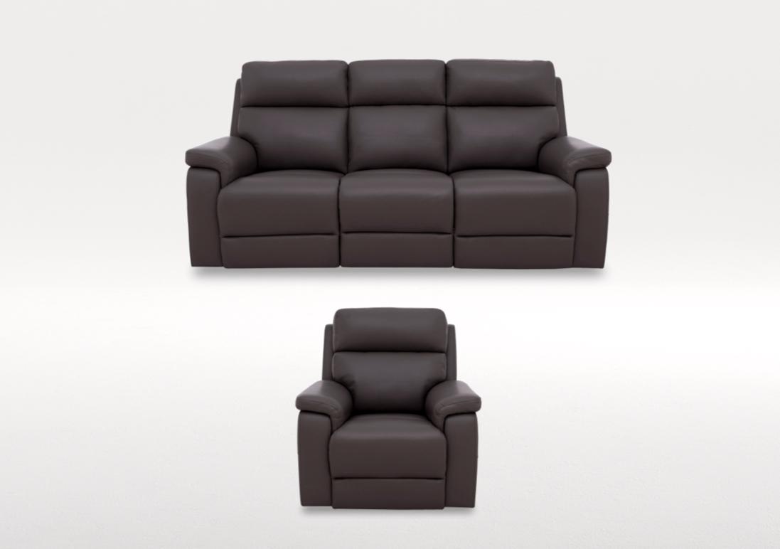Raven 3 Seater Leather Power Recliner Sofa and Leather Power Recliner Armchair Set in Oslo Elephant Cat-40/15 on Furniture Village