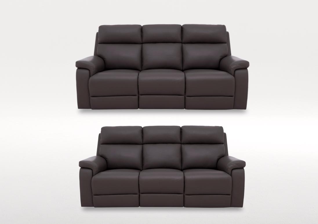 Raven Two 3 Seater Leather Power Recliner Sofas Set in Oslo Elephant Cat-40/15 on Furniture Village