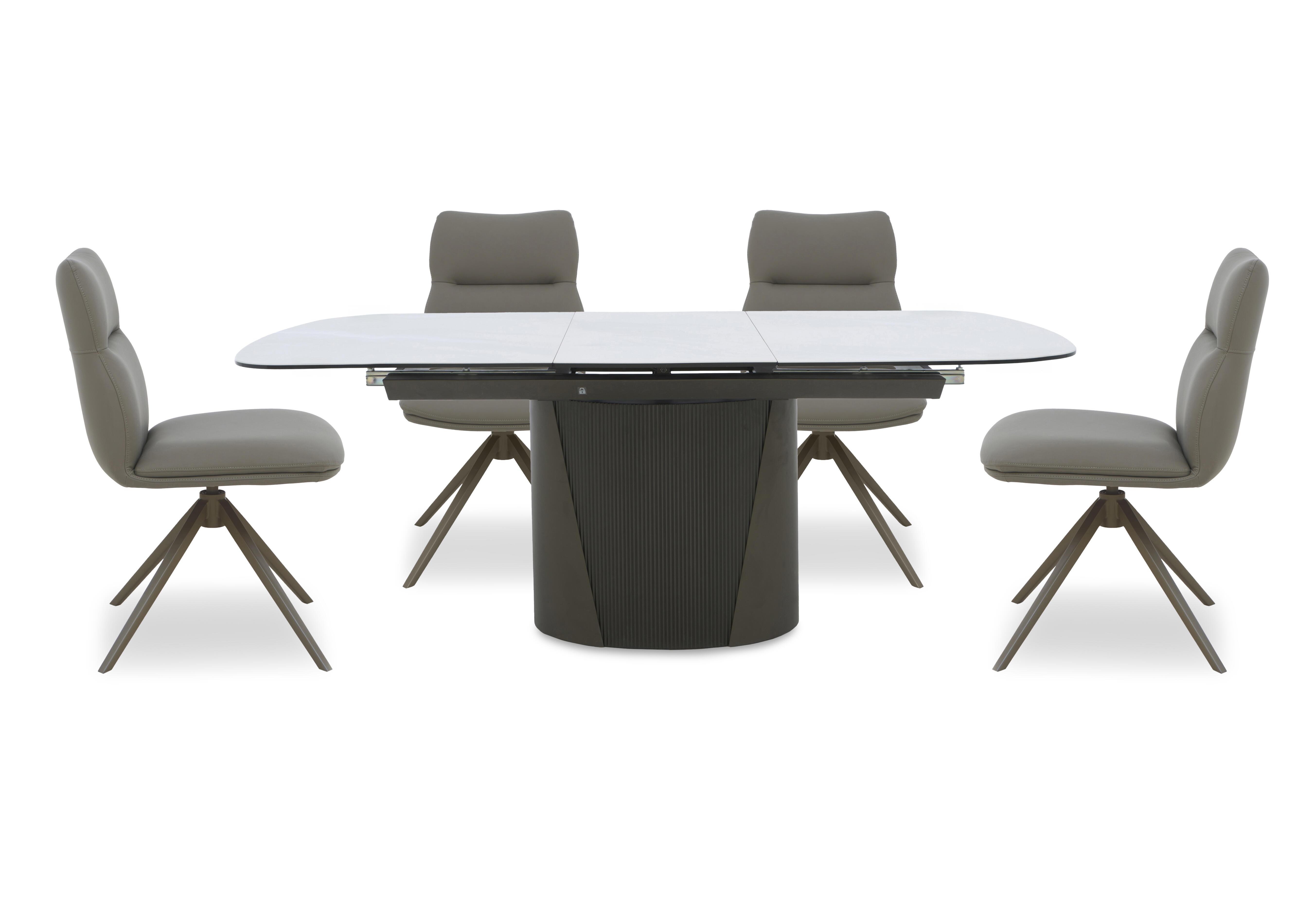Icon White Extending Dining Table and 4 Diva Dining Chairs with Bronze Legs in Dark Taupe - Bronze on Furniture Village