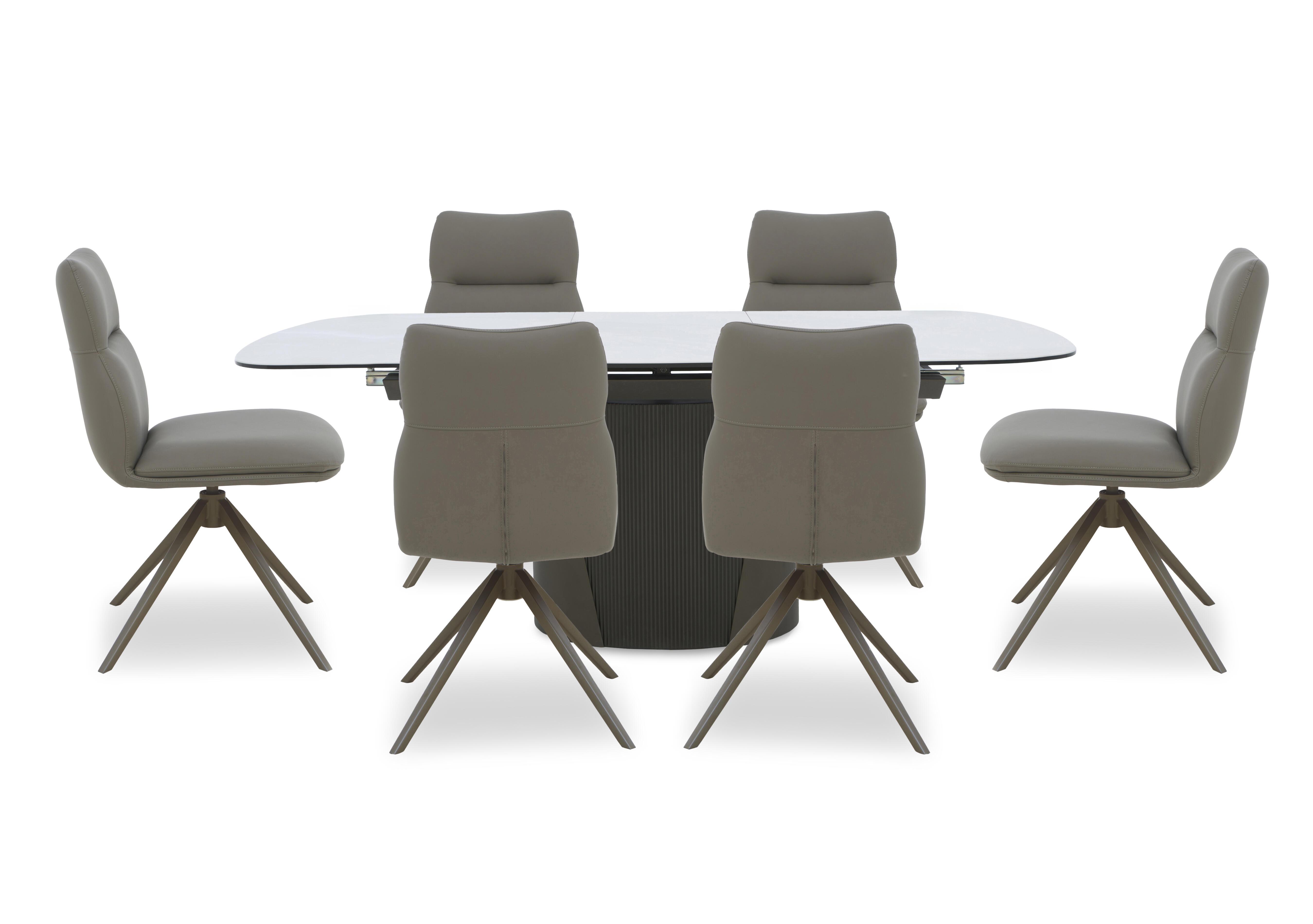 Icon White Extending Dining Table and 6 Diva Dining Chairs with Bronze Legs in Dark Taupe - Bronze on Furniture Village