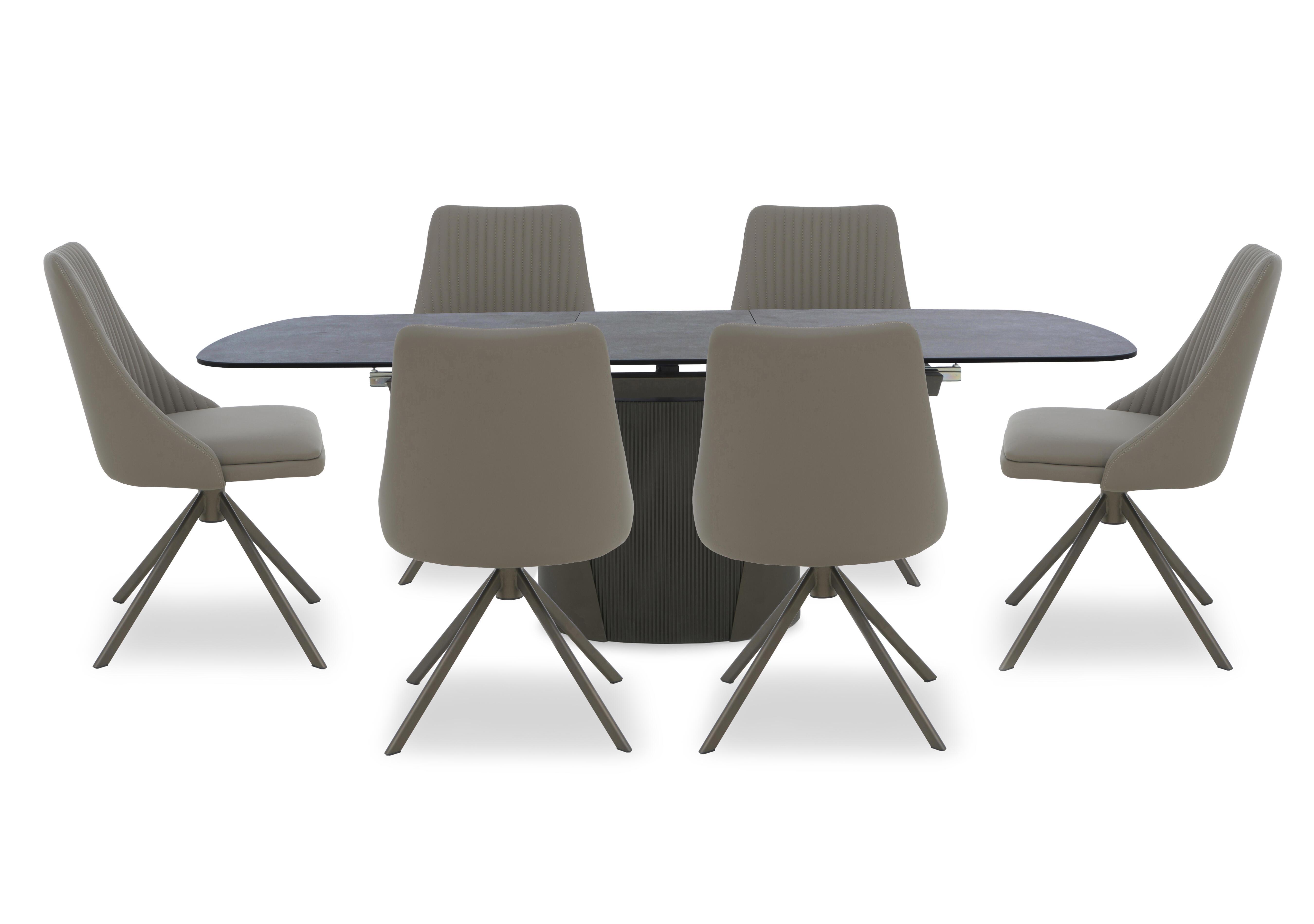 Icon Bronze Extending Dining Table and 6 Icon Dining Chairs with Bronze Legs in Dark Taupe - Bronze on Furniture Village