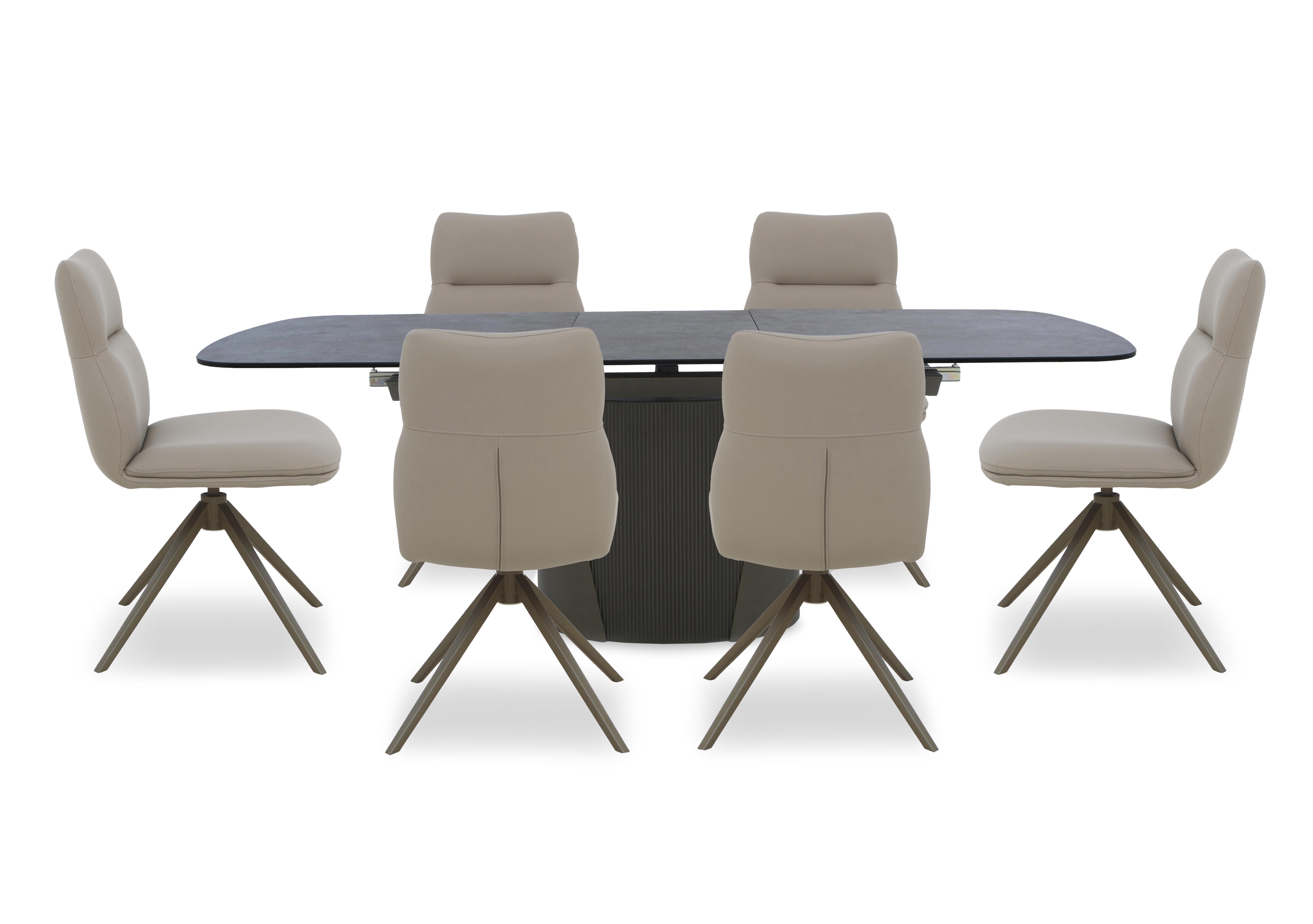 Icon Bronze Extending Dining Table and 6 Icon Dining Chairs with Bronze Legs in Light Taupe - Bronze on Furniture Village
