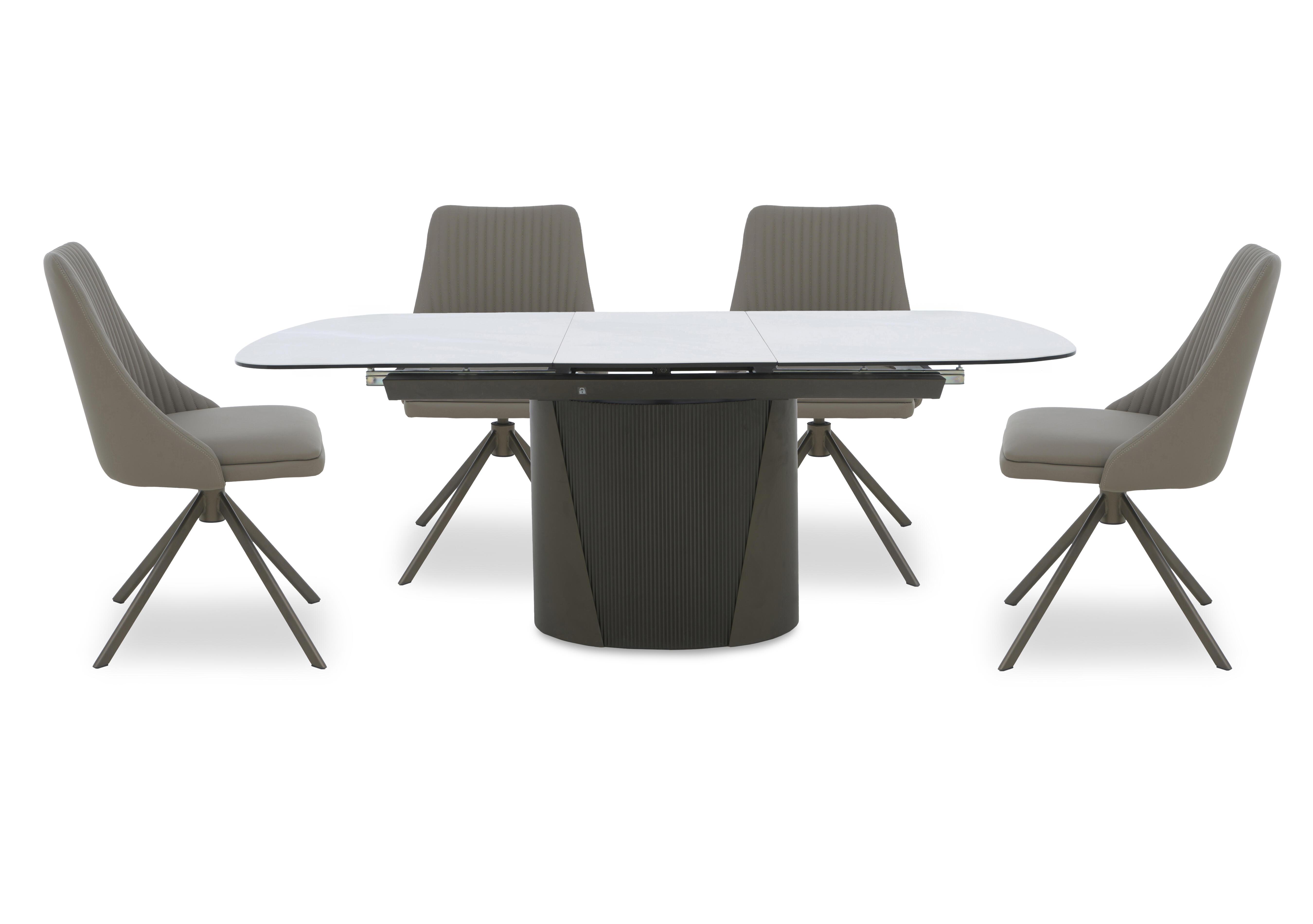 Icon White Extending Dining Table and 4 Icon Dining Chairs with Bronze Legs in Dark Taupe - Bronze on Furniture Village