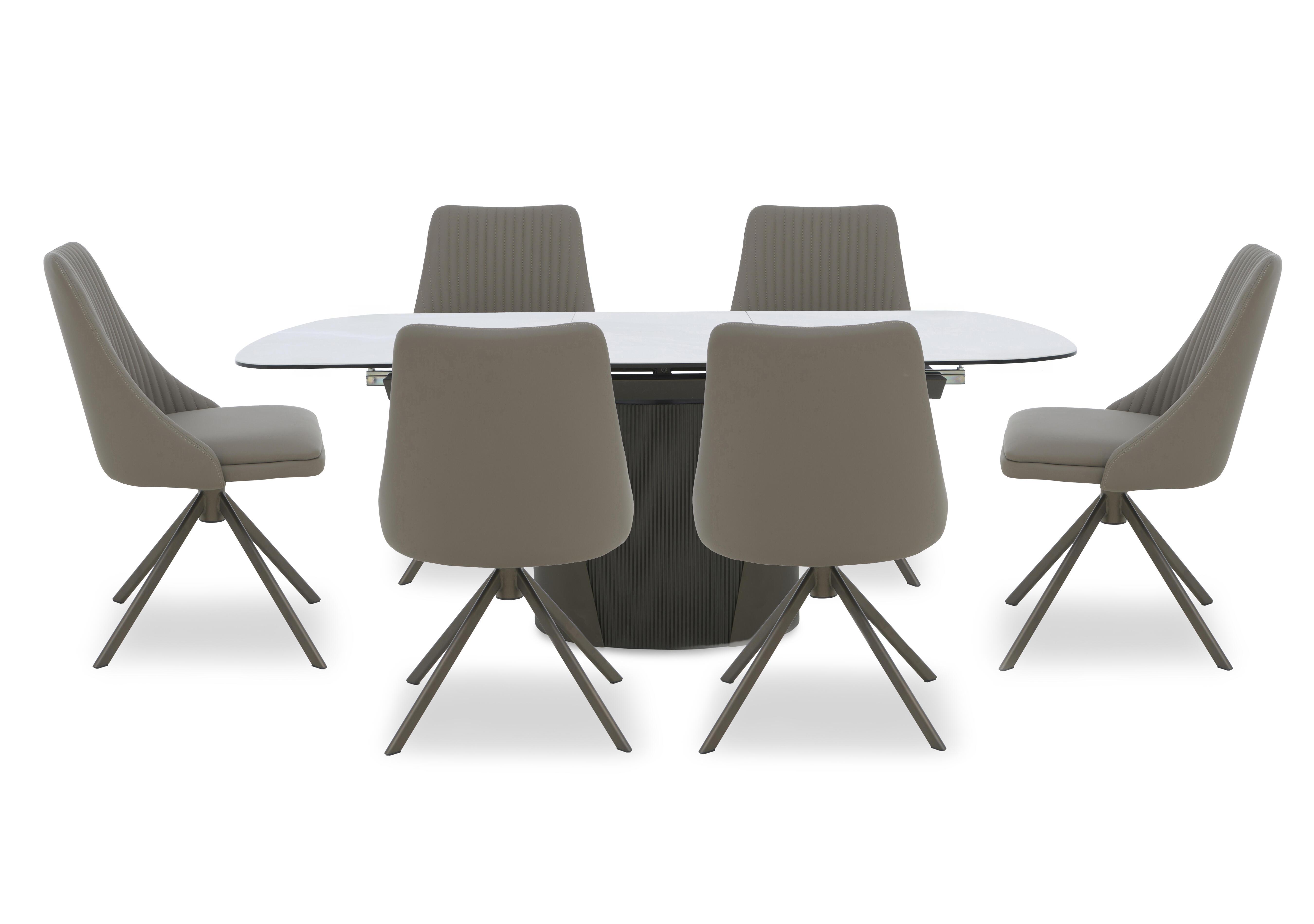 Icon White Extending Dining Table and 6 Icon Dining Chairs with Bronze Legs in Dark Taupe - Bronze on Furniture Village