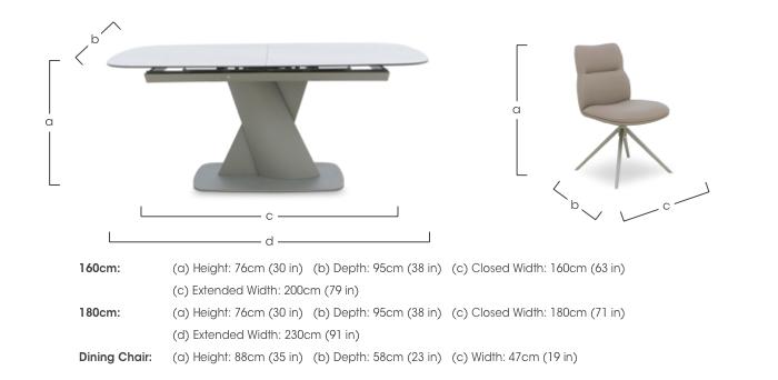 Diva Extending Dining Table and 4 Diva Dining Chairs with Silver Legs in  on Furniture Village