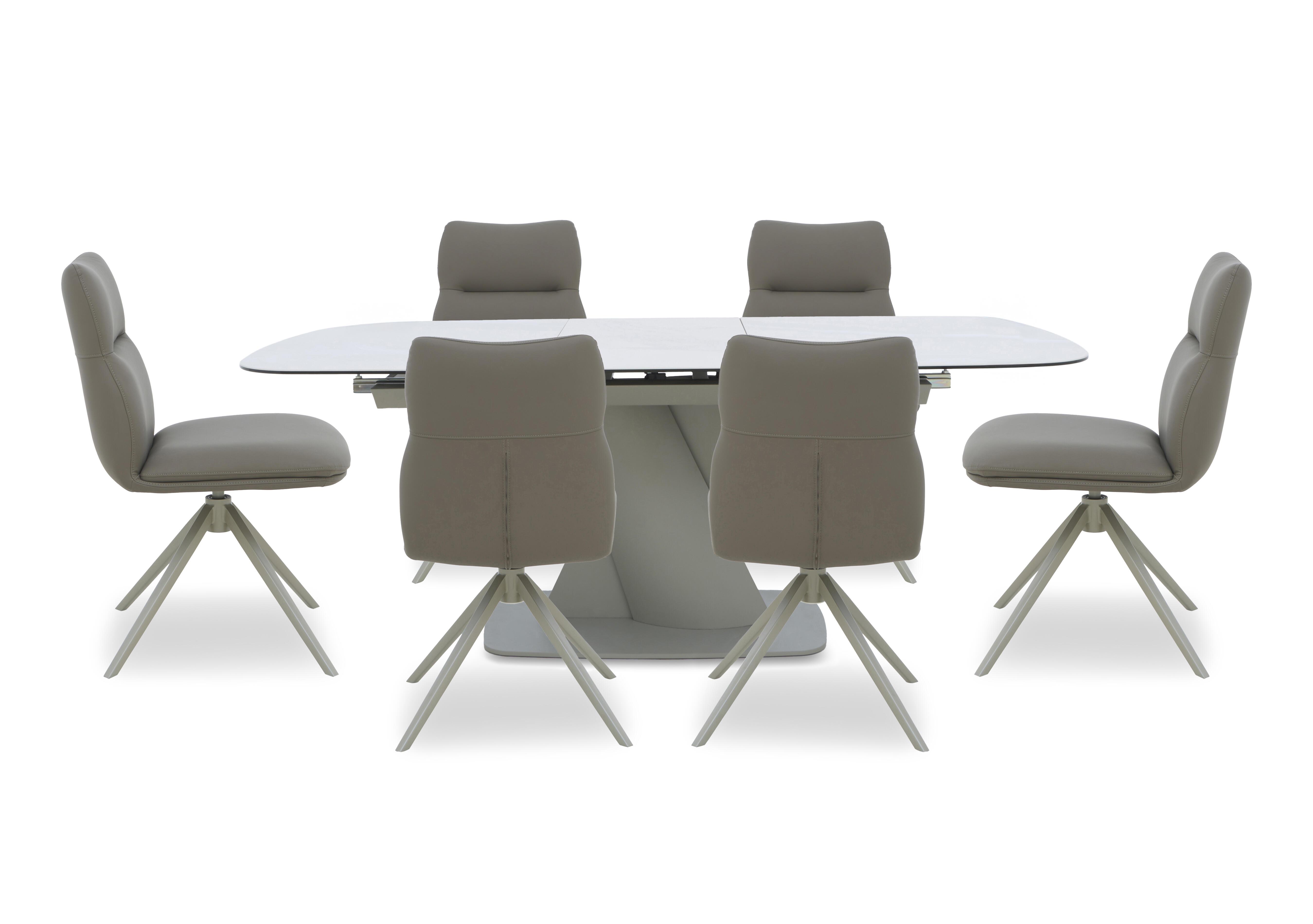 Diva Extending Dining Table and 6 Diva Dining Chairs with Silver Legs in Dark Taupe - Silver on Furniture Village