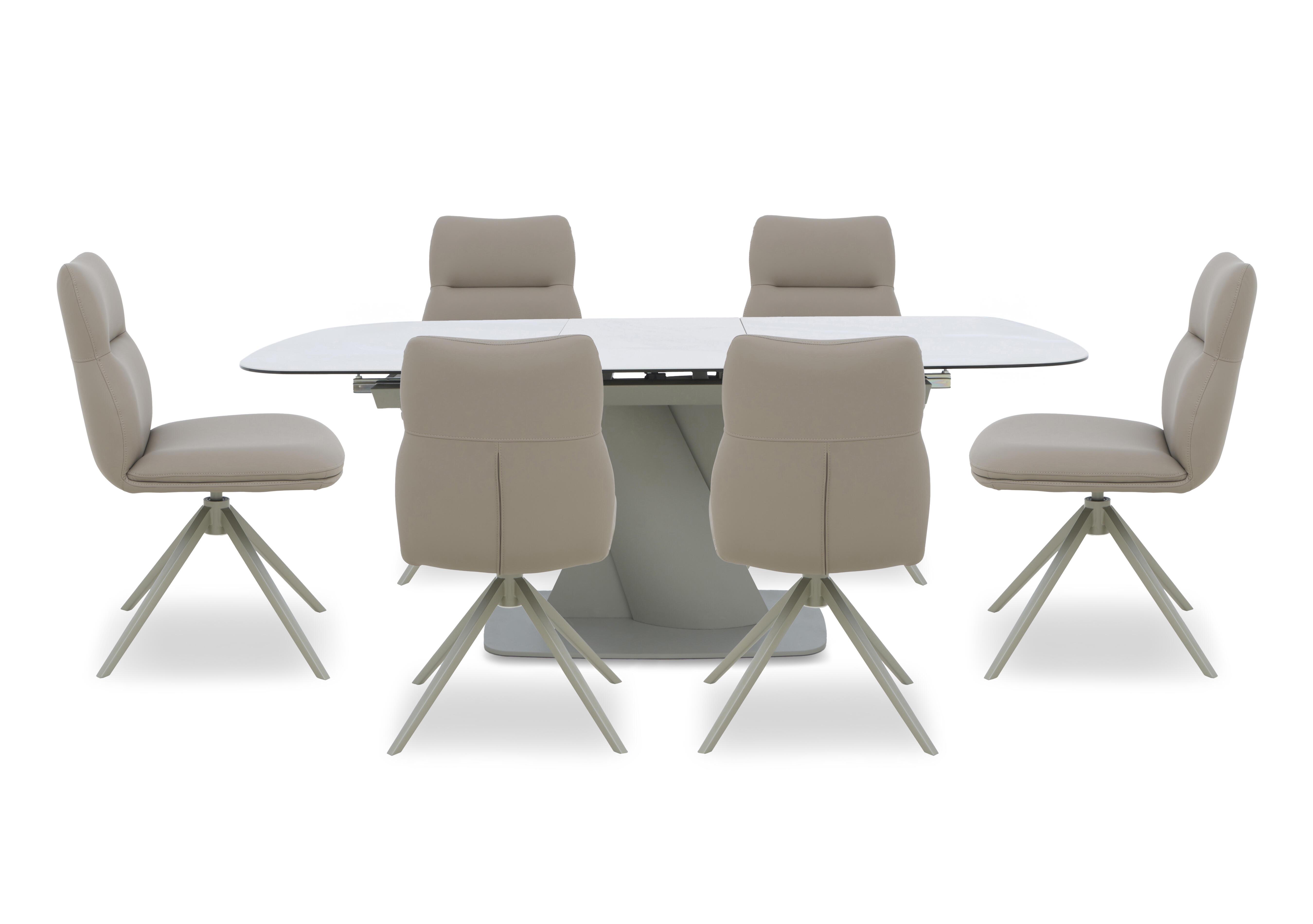 Diva Extending Dining Table and 6 Diva Dining Chairs with Silver Legs in Light Taupe - Silver on Furniture Village