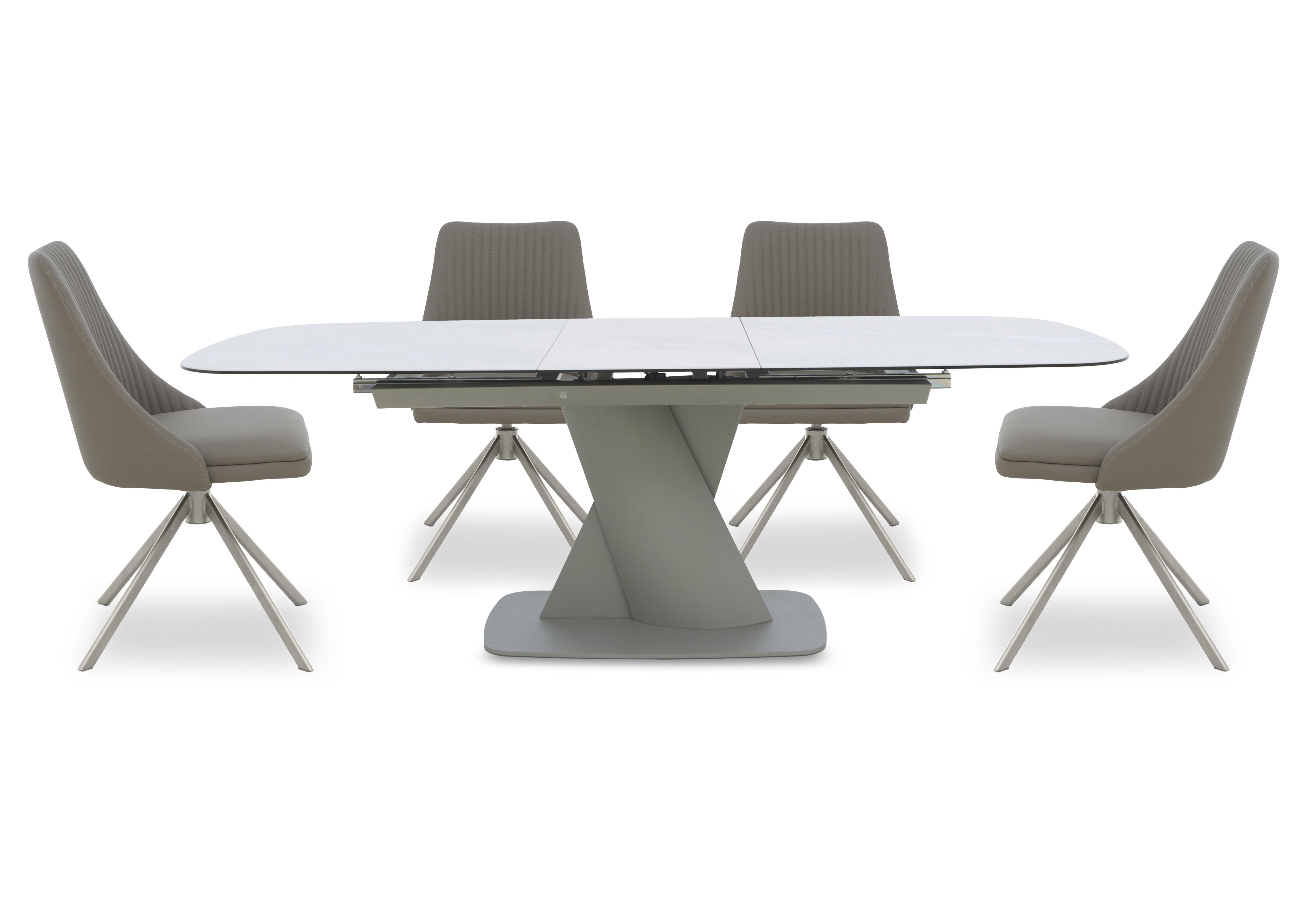 Diva Extending Dining Table and 4 Icon Dining Chairs with Silver Legs in Dark Taupe - Silver on Furniture Village