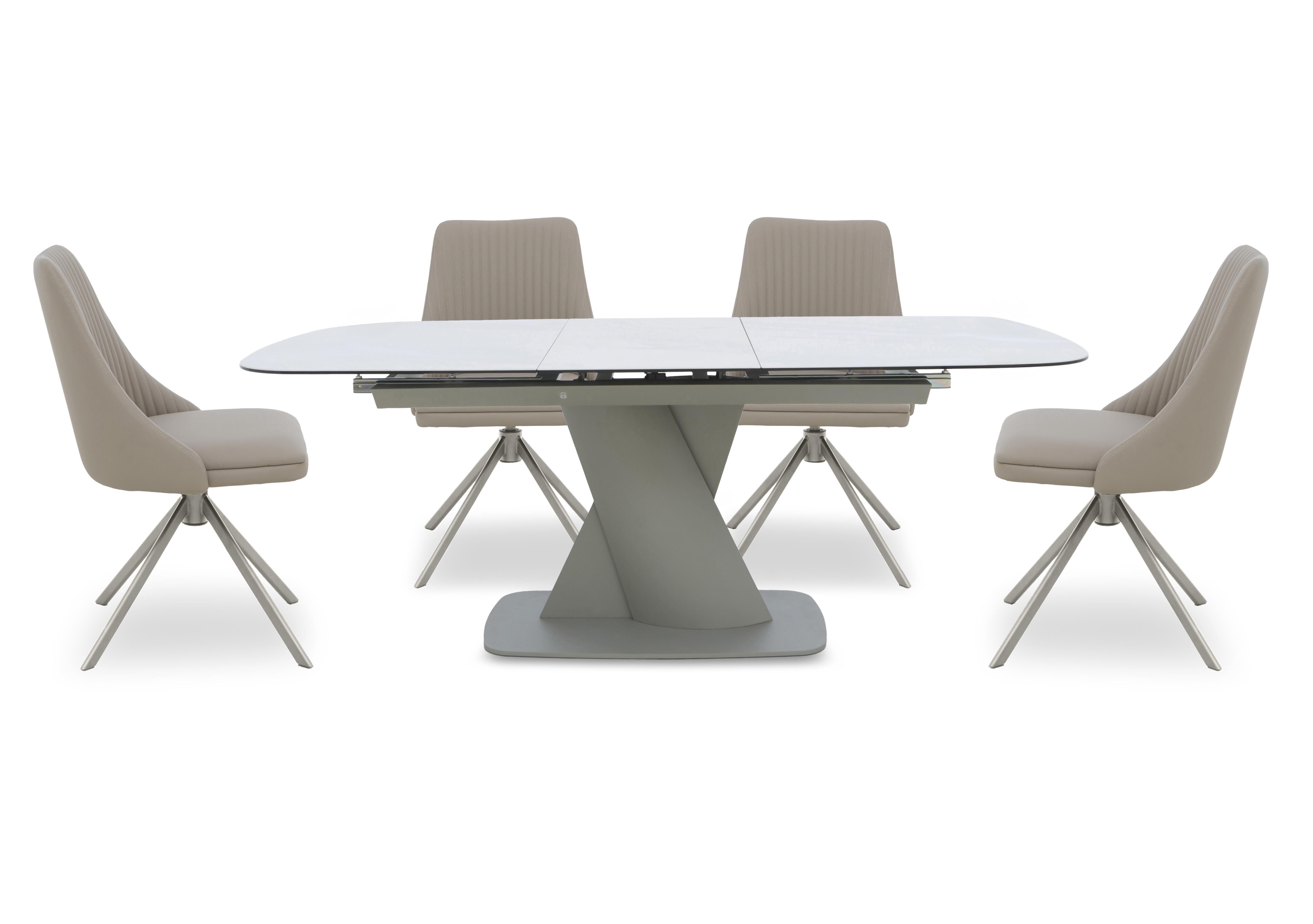 Diva Extending Dining Table and 4 Icon Dining Chairs with Silver Legs in Light Taupe - Silver on Furniture Village