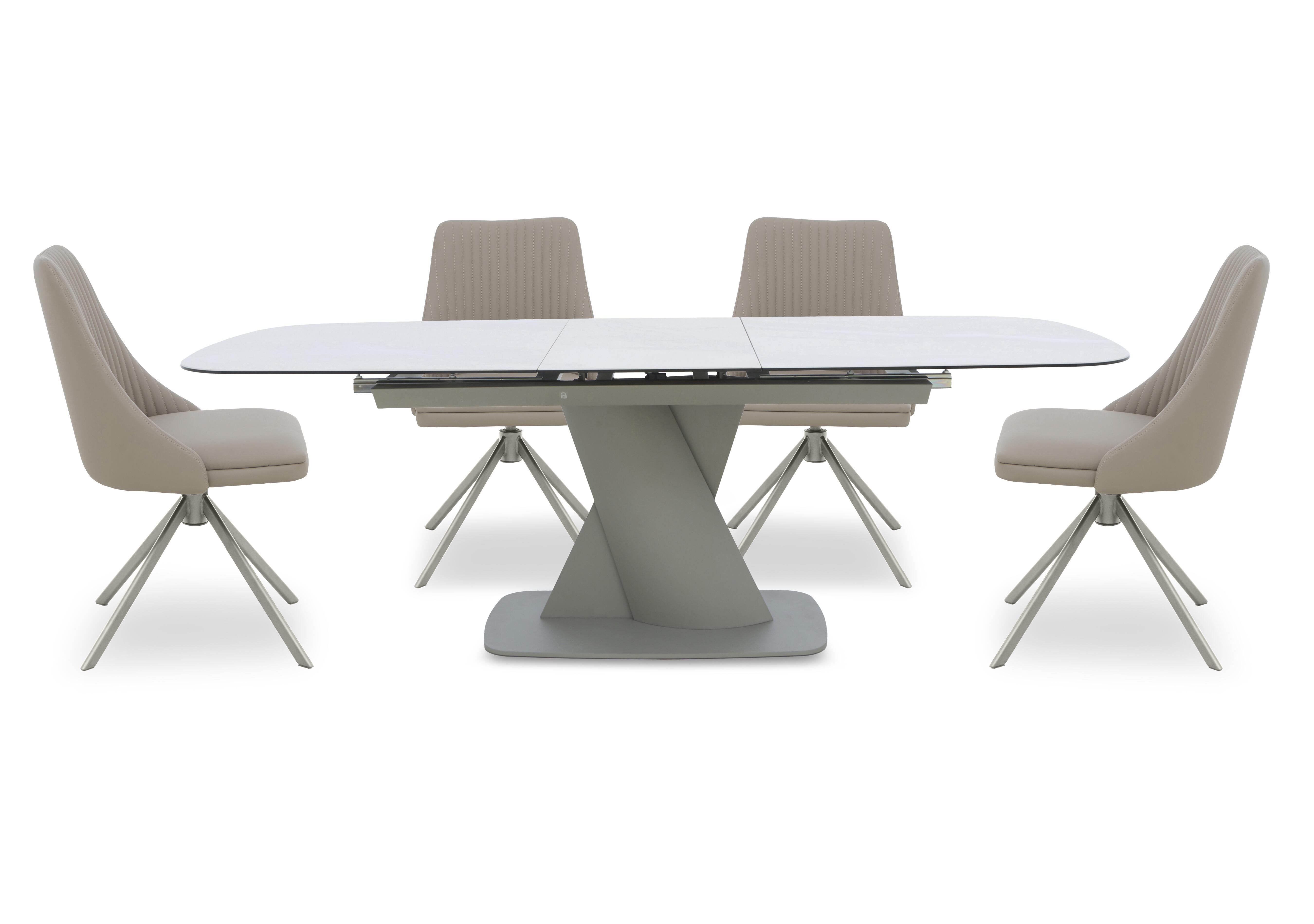 Diva Extending Dining Table and 4 Icon Dining Chairs with Silver Legs in Light Taupe - Silver on Furniture Village