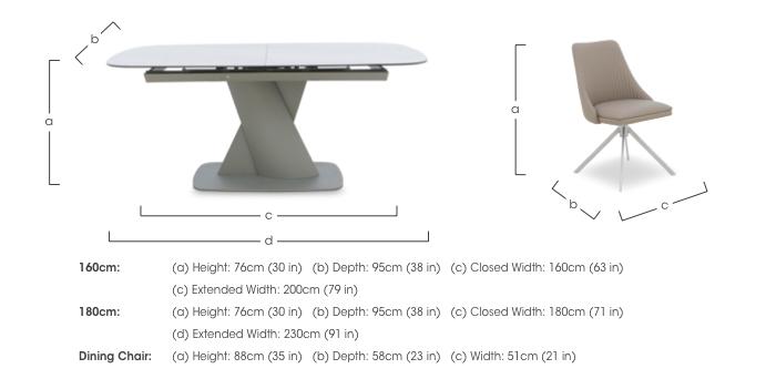 Diva Extending Dining Table and 6 Icon Dining Chairs with Silver Legs in  on Furniture Village