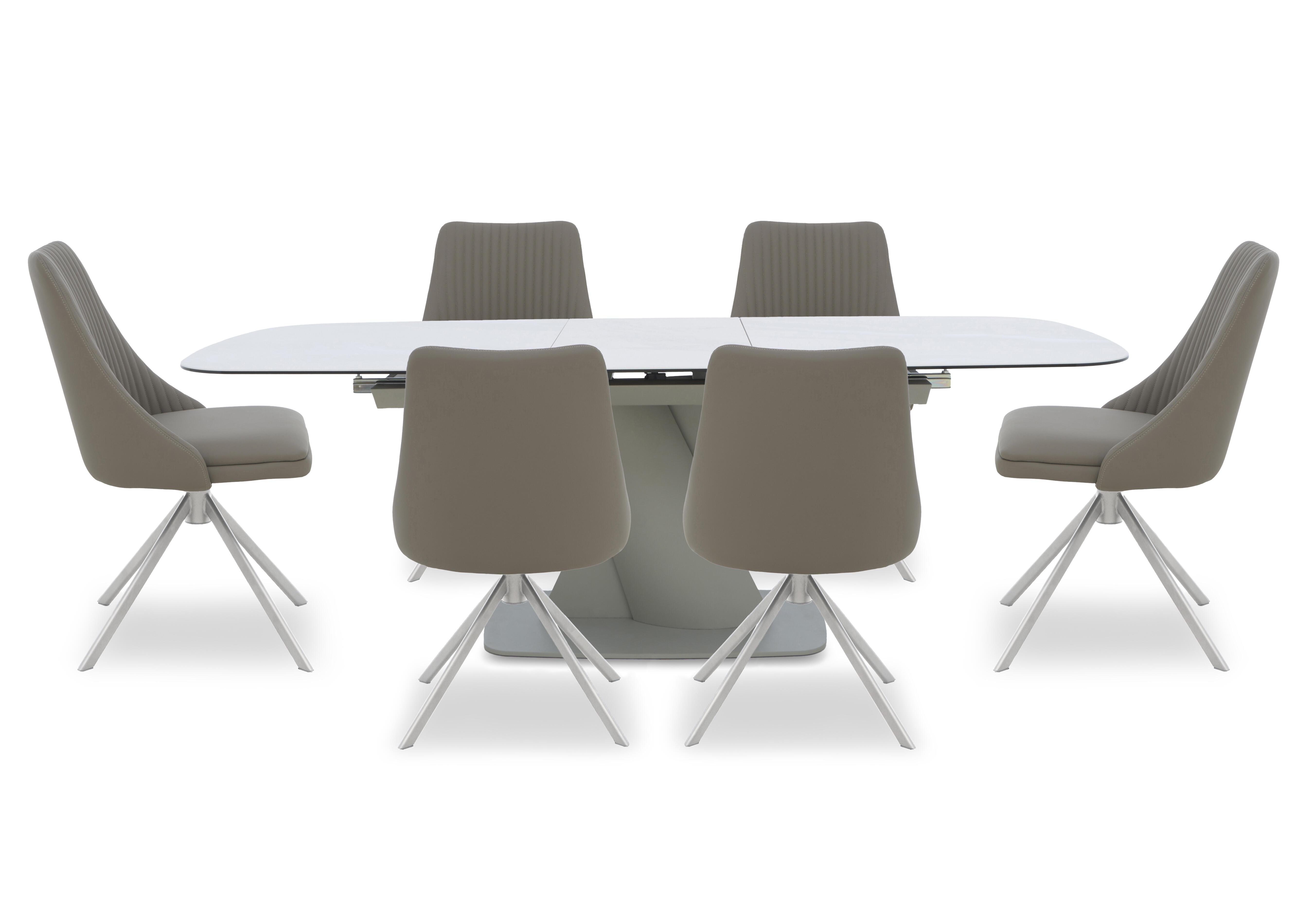 Diva Extending Dining Table and 6 Icon Dining Chairs with Silver Legs in Dark Taupe - Silver on Furniture Village