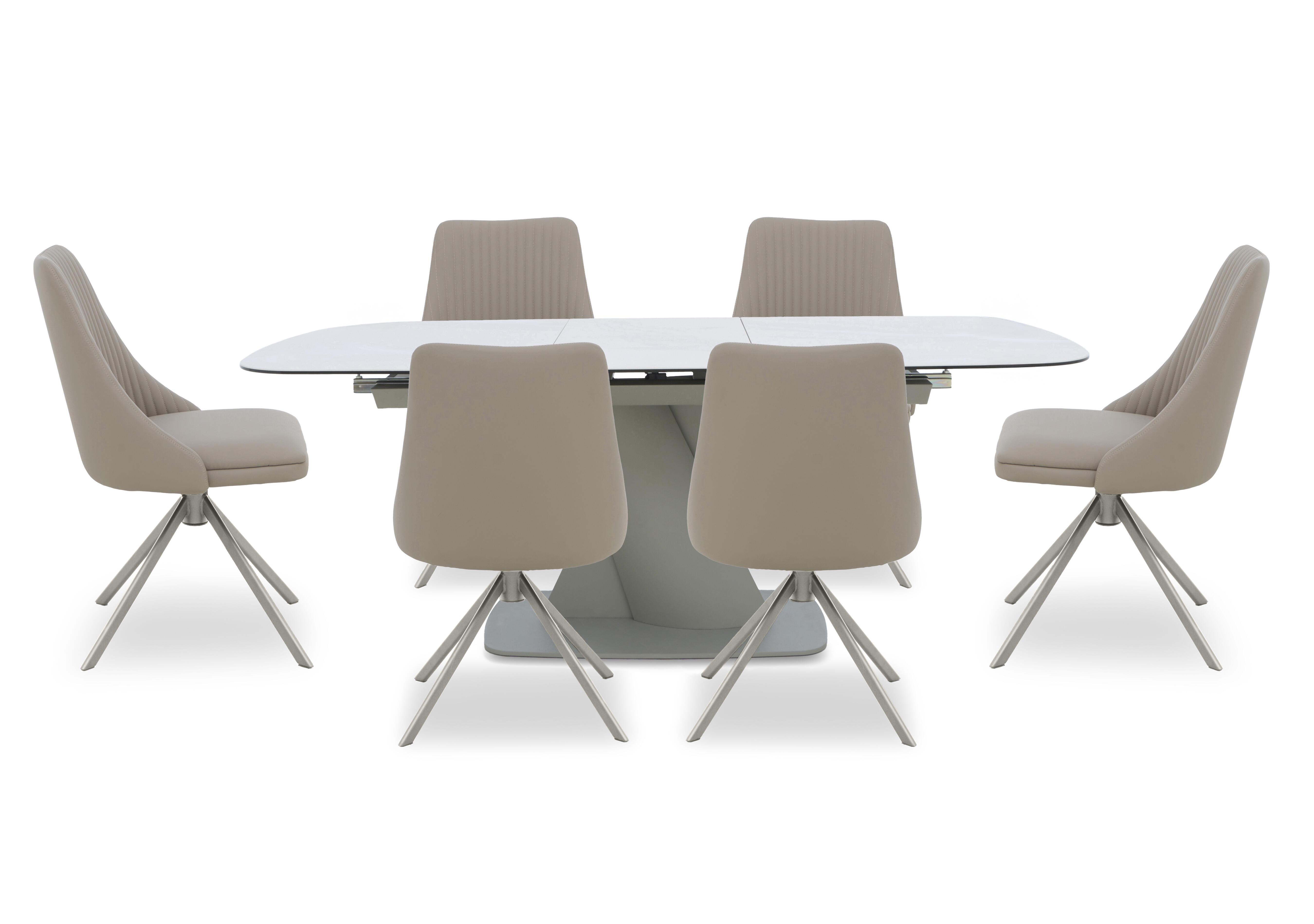Diva Extending Dining Table and 6 Icon Dining Chairs with Silver Legs in Light Taupe - Silver on Furniture Village