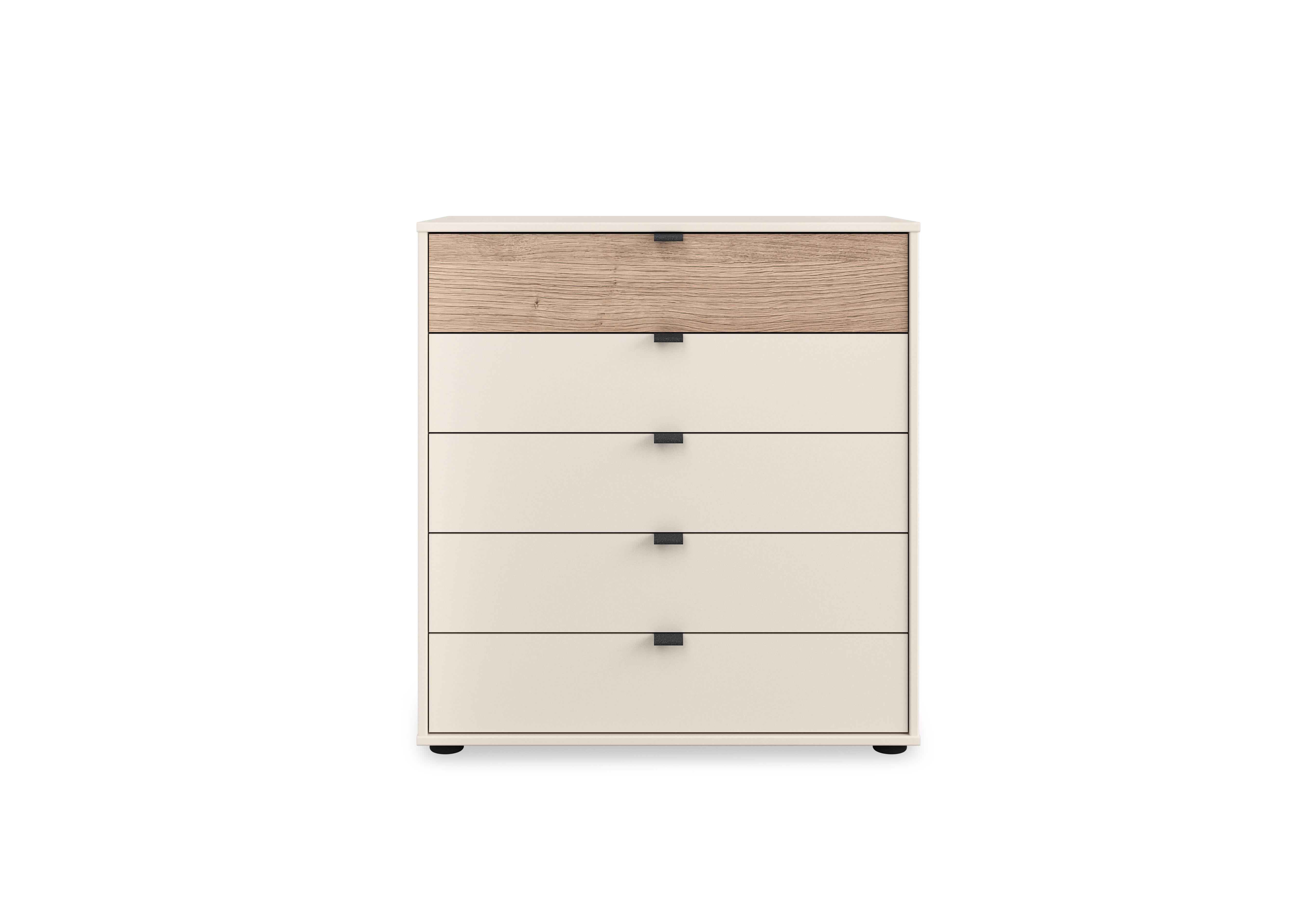 Tullio 80cm 5 Drawer Chest in Champagne-Nordic Oak on Furniture Village