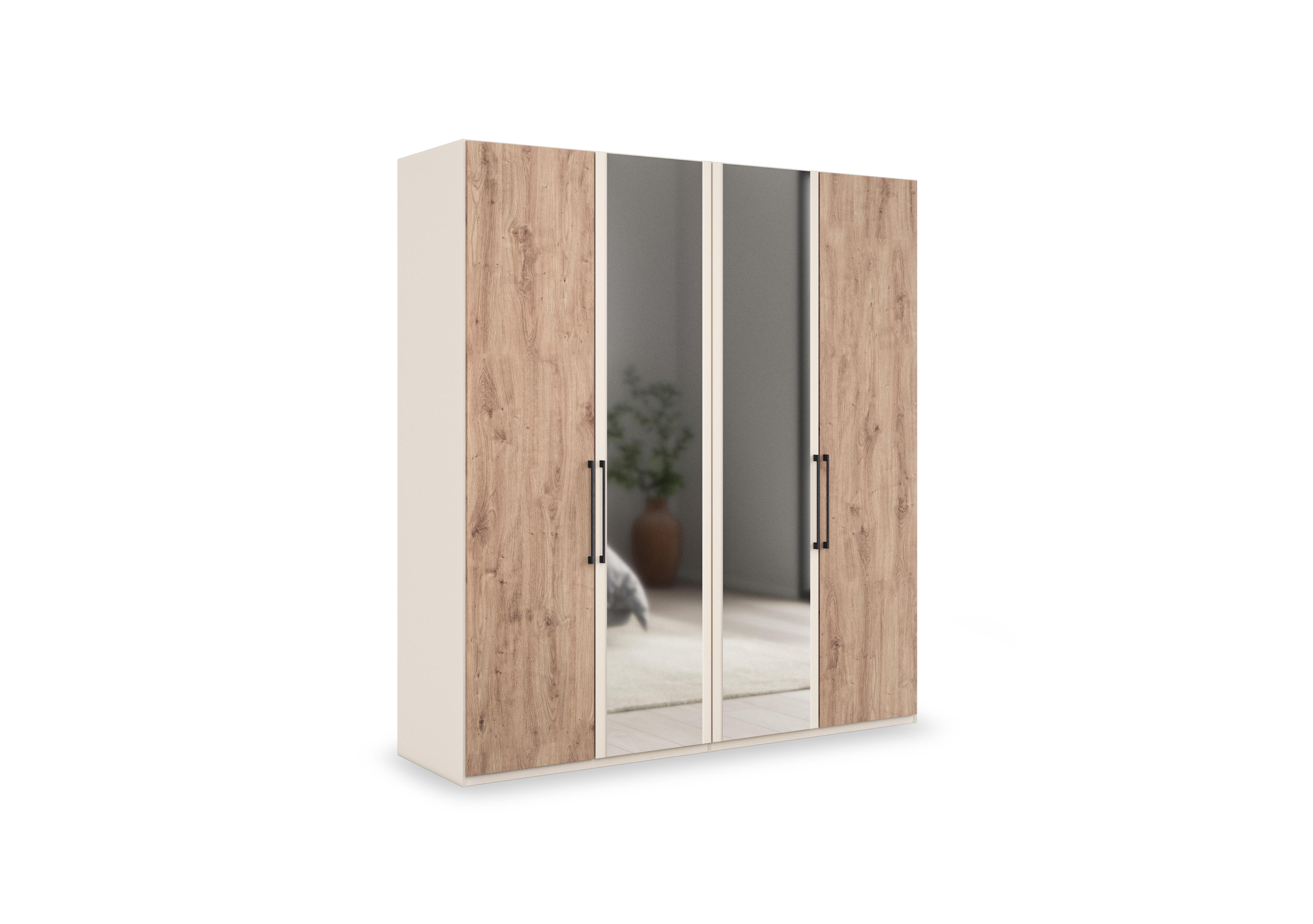 Tullio 200cm 4 Door Hinged Wardrobe with 2 Mirror Doors in Nordic Oak-Champagne on Furniture Village