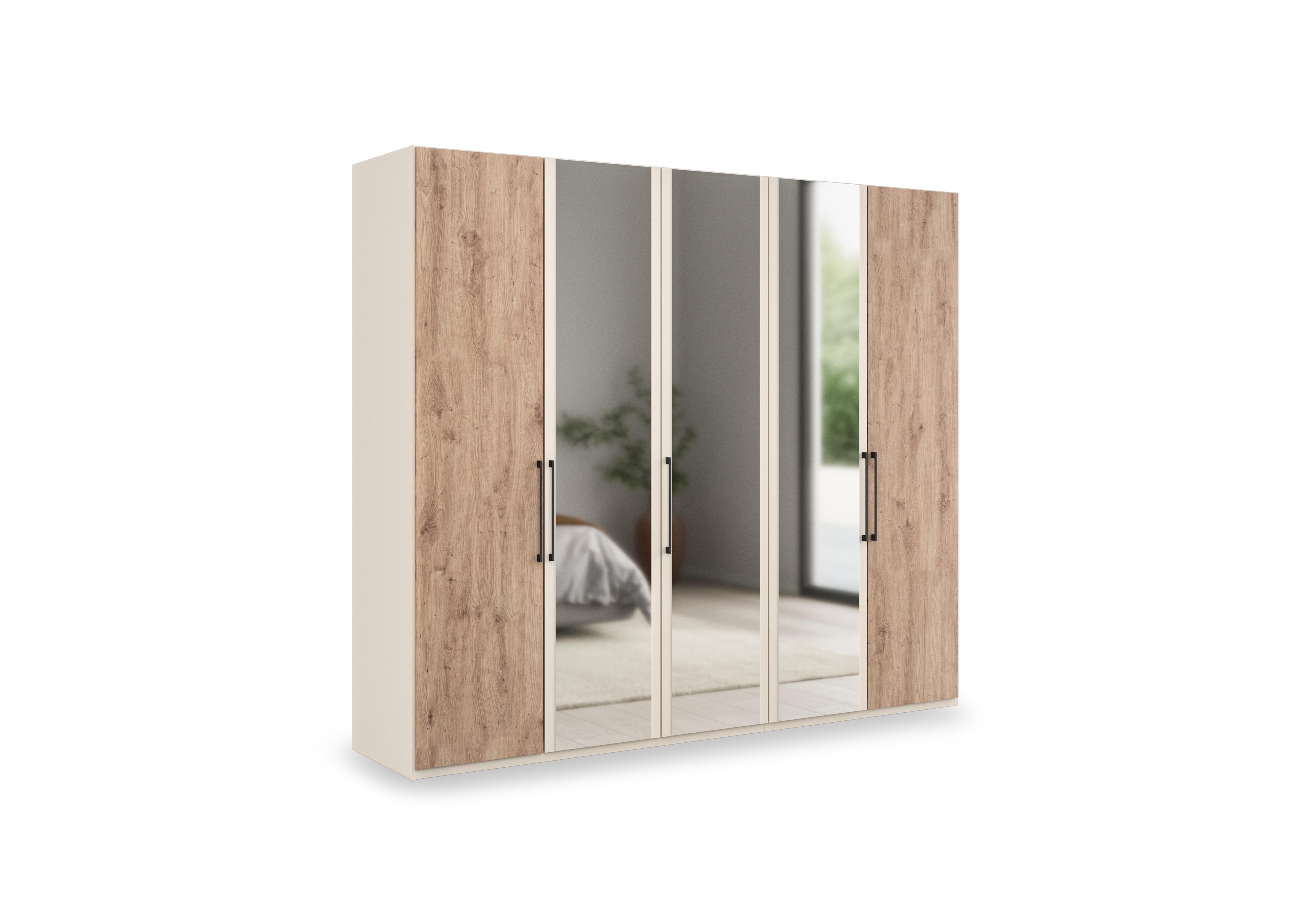 Tullio 250cm 5 Door Hinged Wardrobe with 3 Mirror Doors in Nordic Oak-Champagne on Furniture Village