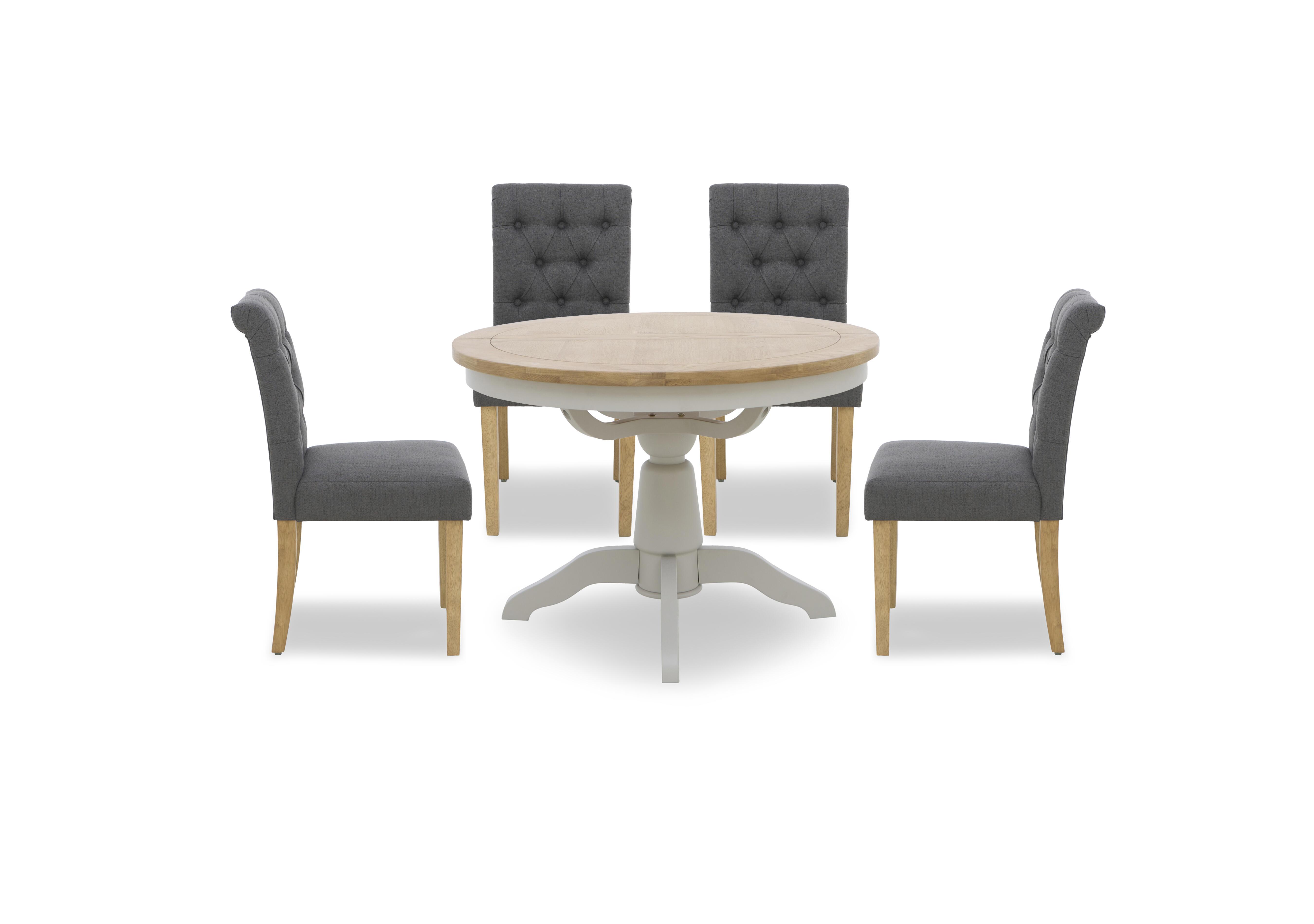Lewis Round Pedestal Butterfly Extending Dining Table and 4 Button Back Dining Chairs in Anthracite on Furniture Village