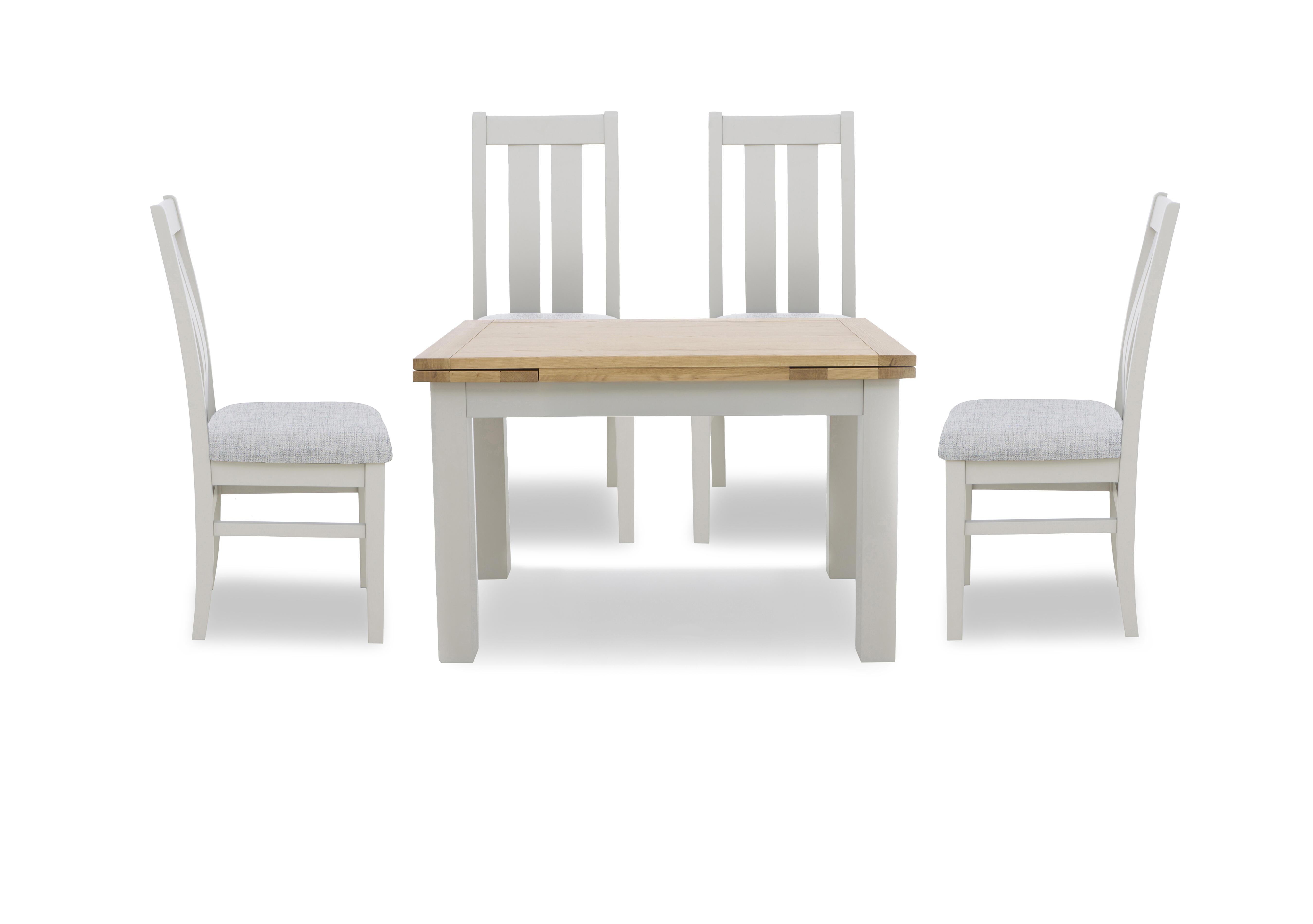 Lewis Large Draw Leaf Extending Dining Table and 4 Wooden Slatted Back Dining Chairs in Mist on Furniture Village