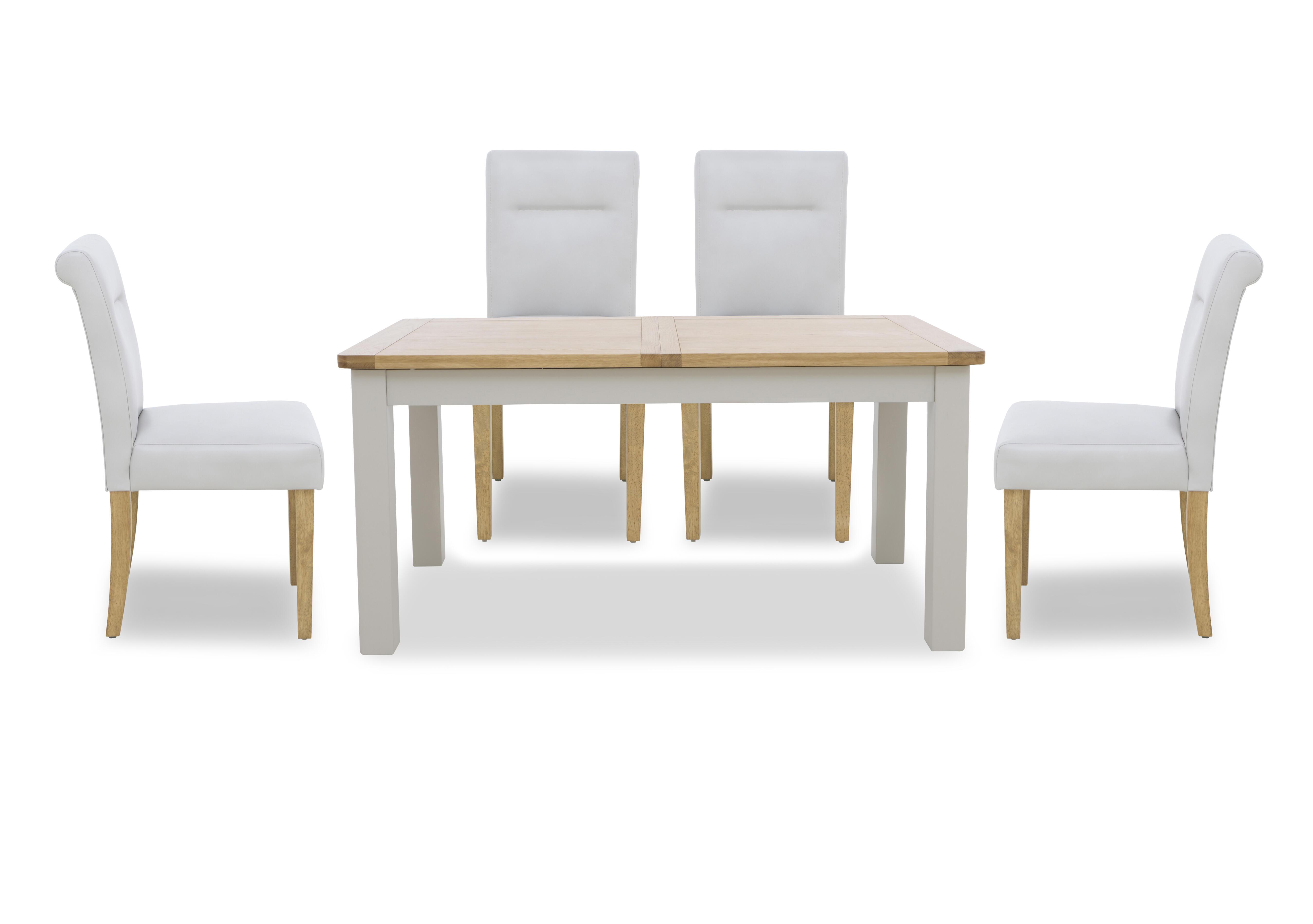 Lewis Rectangular Extending Dining Table and 4 Roll Back Faux Leather Dining Chairs in Light Grey on Furniture Village