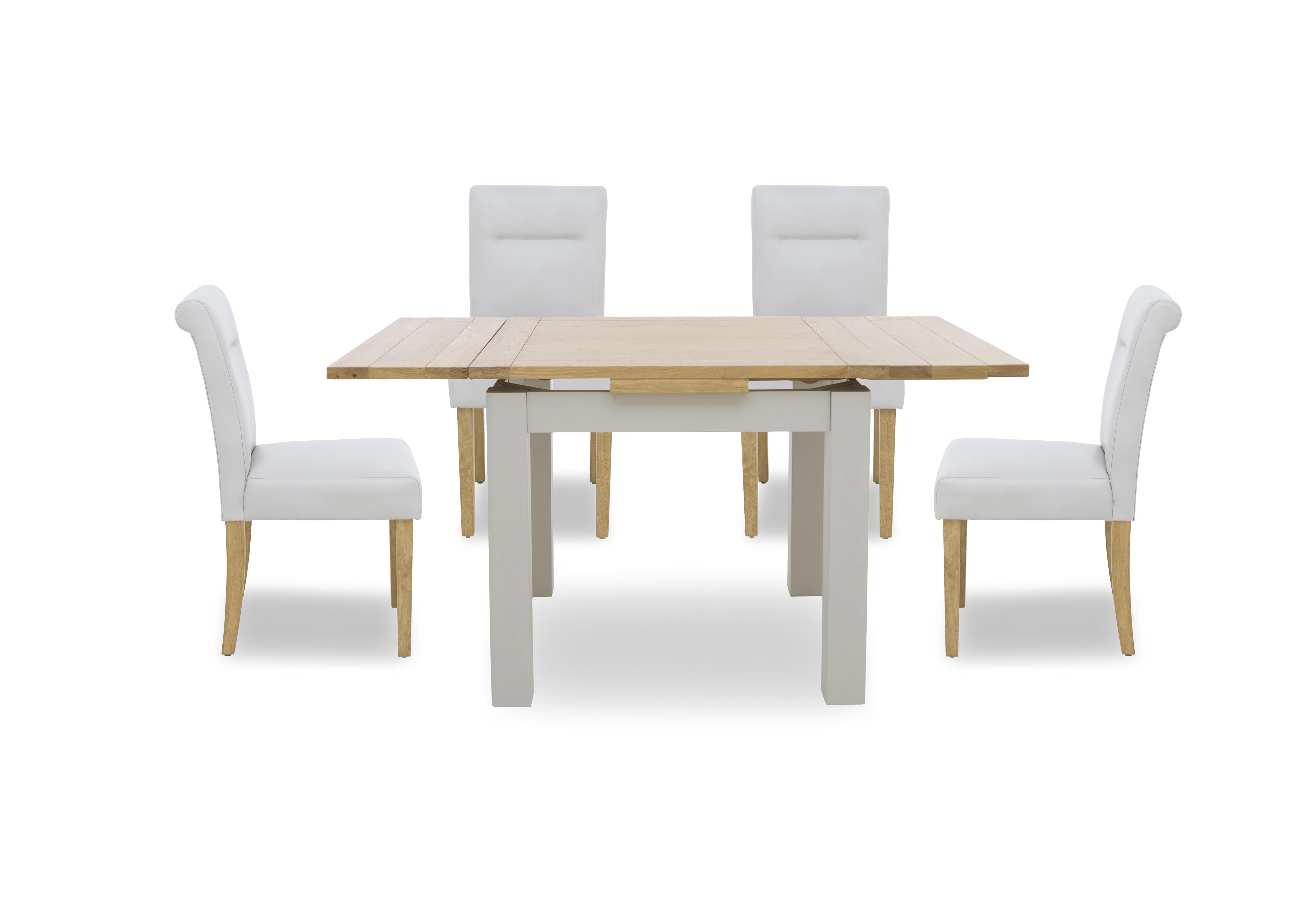 Lewis Small Draw Leaf Extending Dining Table and 4 Roll Back Faux Leather Dining Chairs in Light Grey on Furniture Village