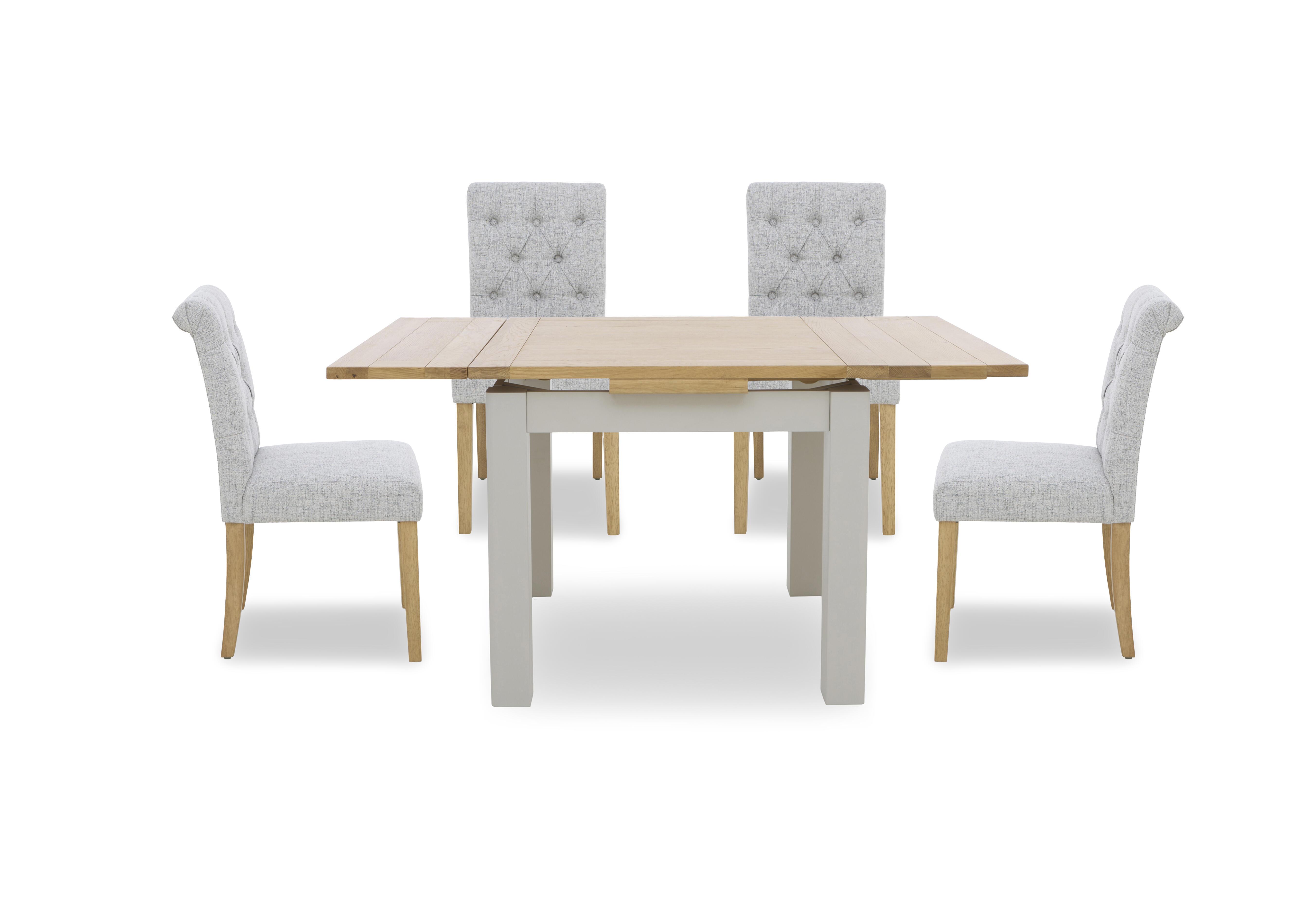 Lewis Small Draw Leaf Extending Dining Table and 4 Button Back Dining Chairs in Mist on Furniture Village
