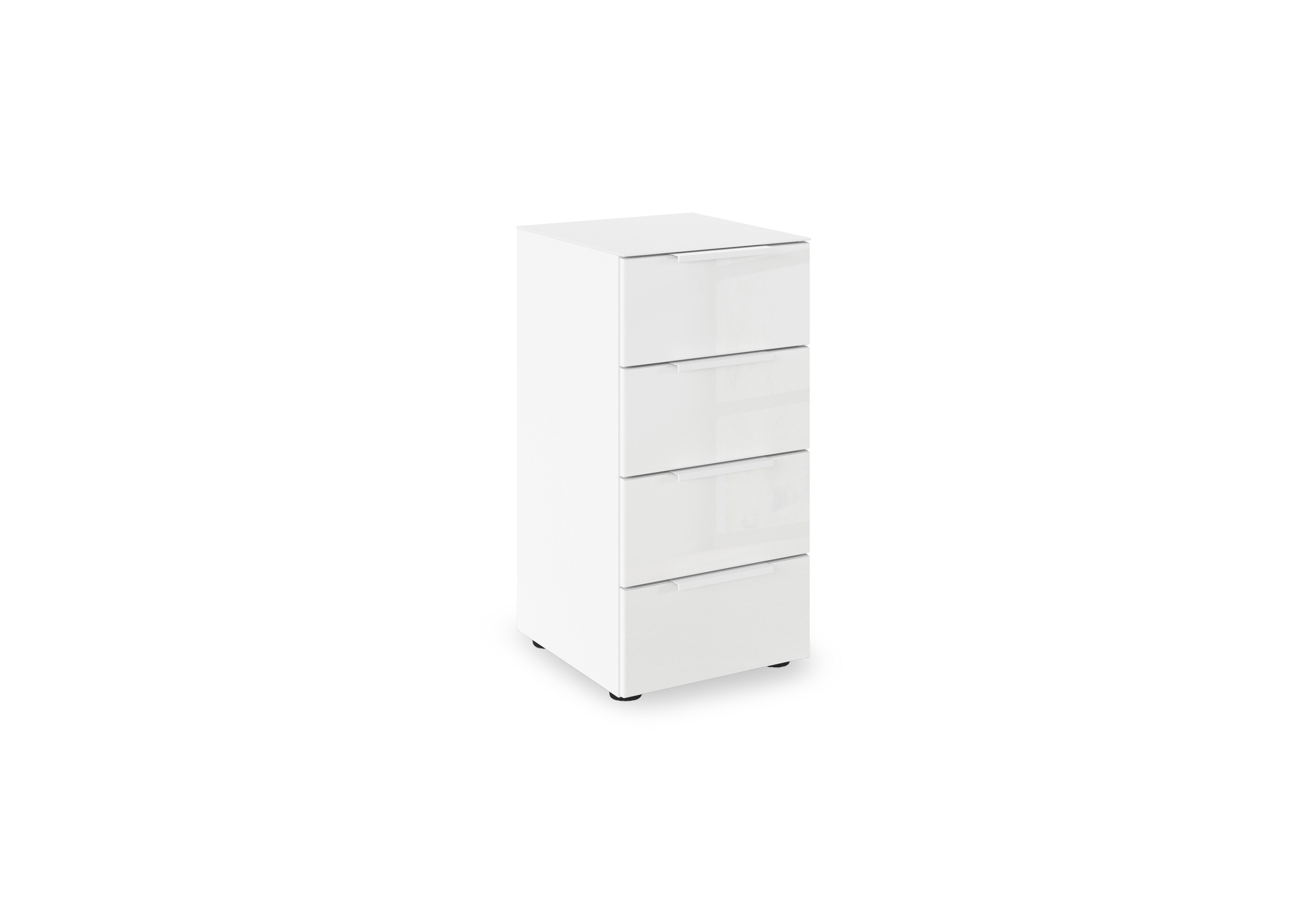 Haven 40cm 4 Drawer Chest with Glass Top and Front in Awg1k Alpine White White Front on Furniture Village