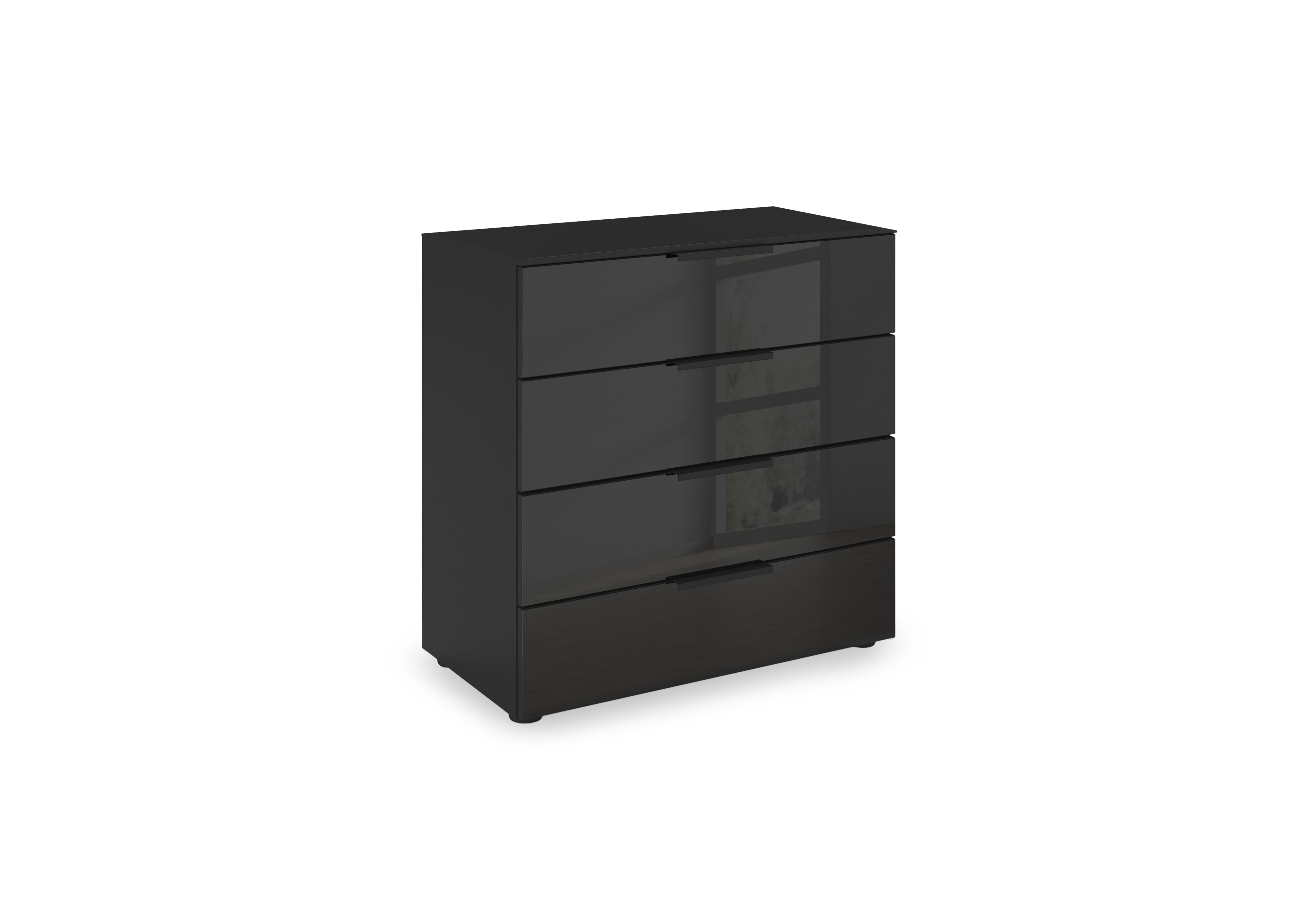 Haven 80cm 4 Drawer D&eacute;cor Chest with Glass Front in Asg5s Black Black Front on Furniture Village