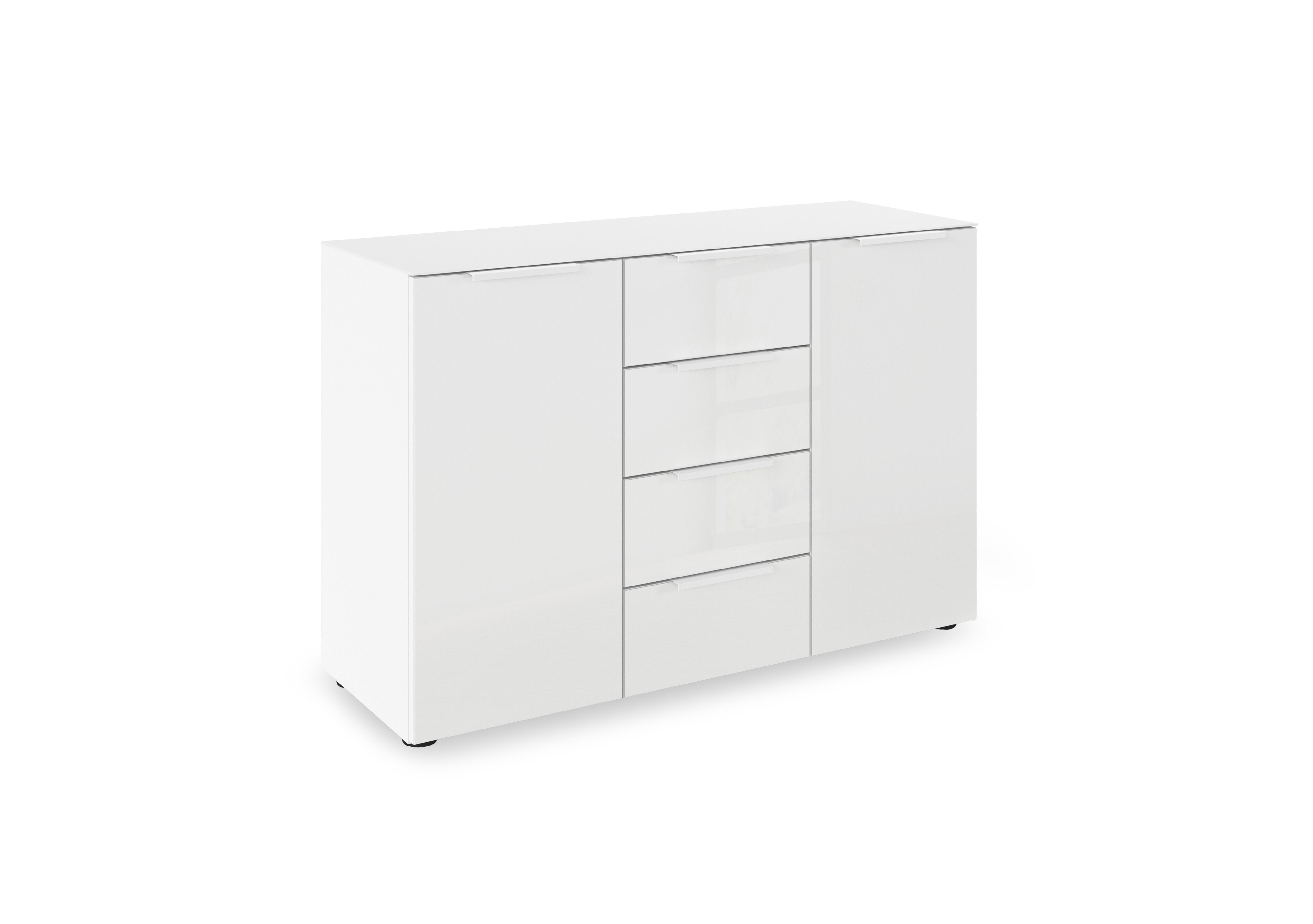 Haven 4 Drawer 2 Door Glass Chest with Glass Top and Front in Awg1k Alpine White White Front on Furniture Village