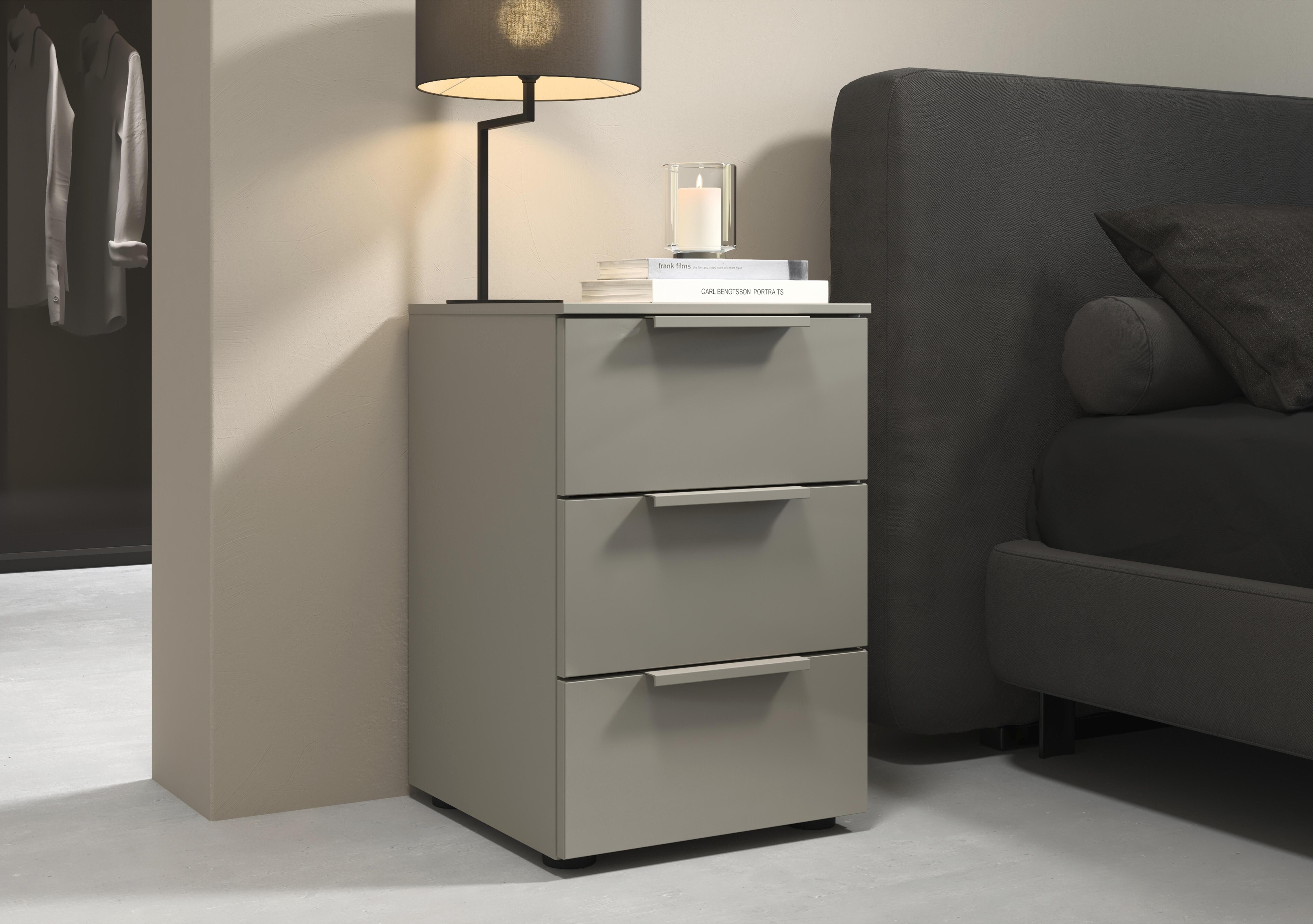 Haven 3 Drawer Décor Bedside Cabinet with Glass Front in  on Furniture Village
