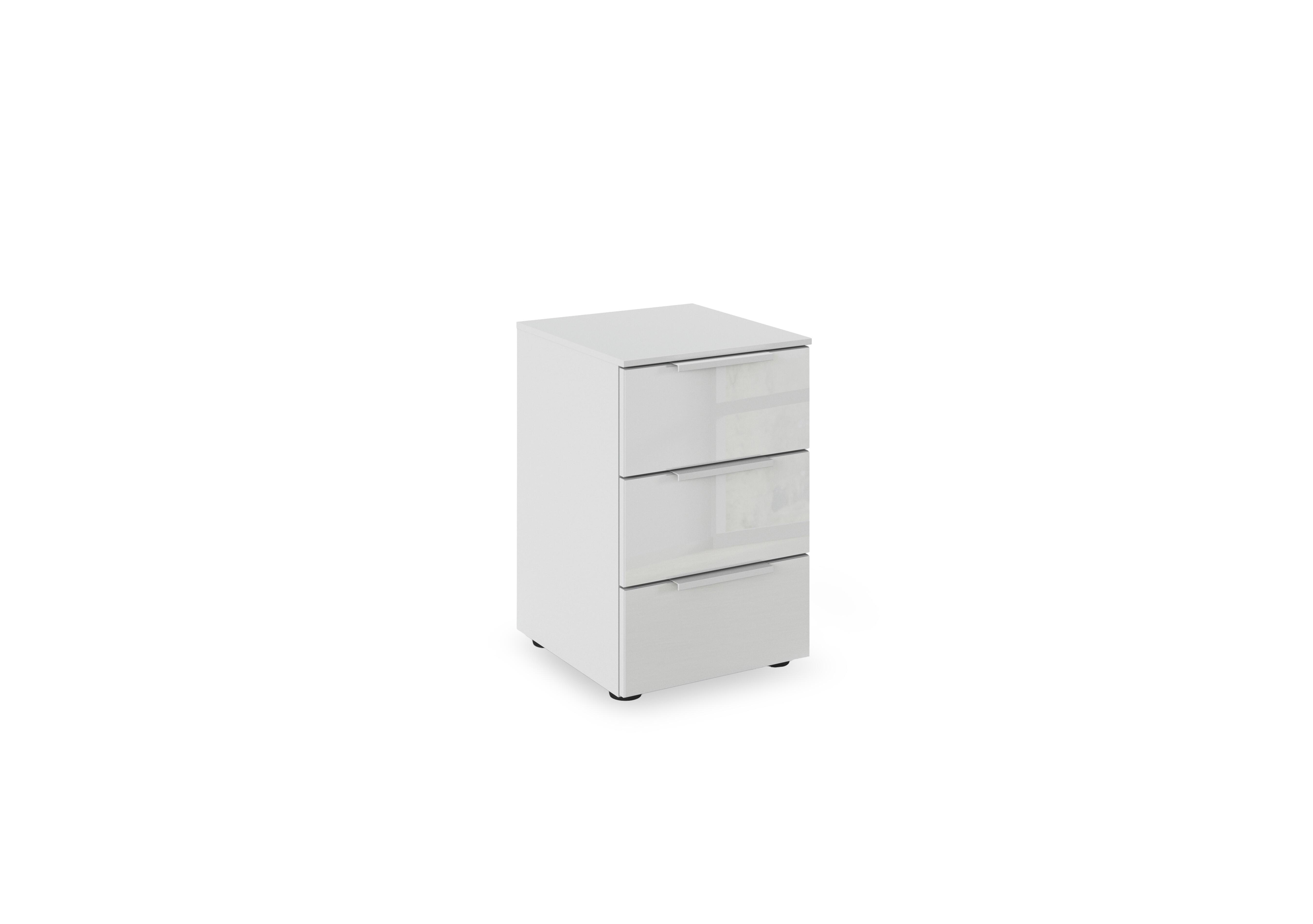 Haven 3 Drawer Décor Bedside Cabinet with Glass Front in Agg2k Silk Grey Silk Grey Frnt on Furniture Village