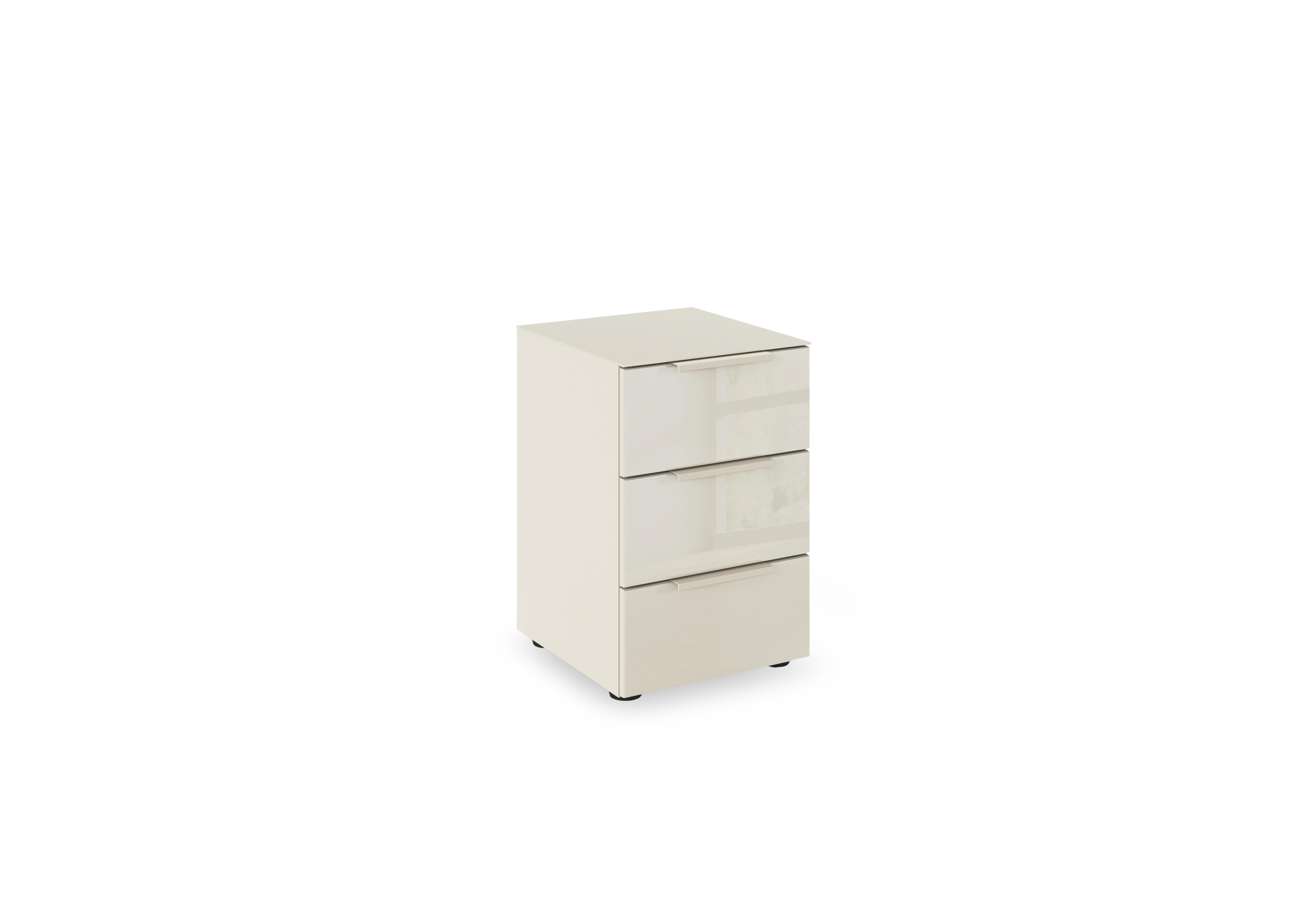Haven 3 Drawer Bedside Cabinet with Glass Top and Front in Acg3k Champagne Champagne Frnt on Furniture Village