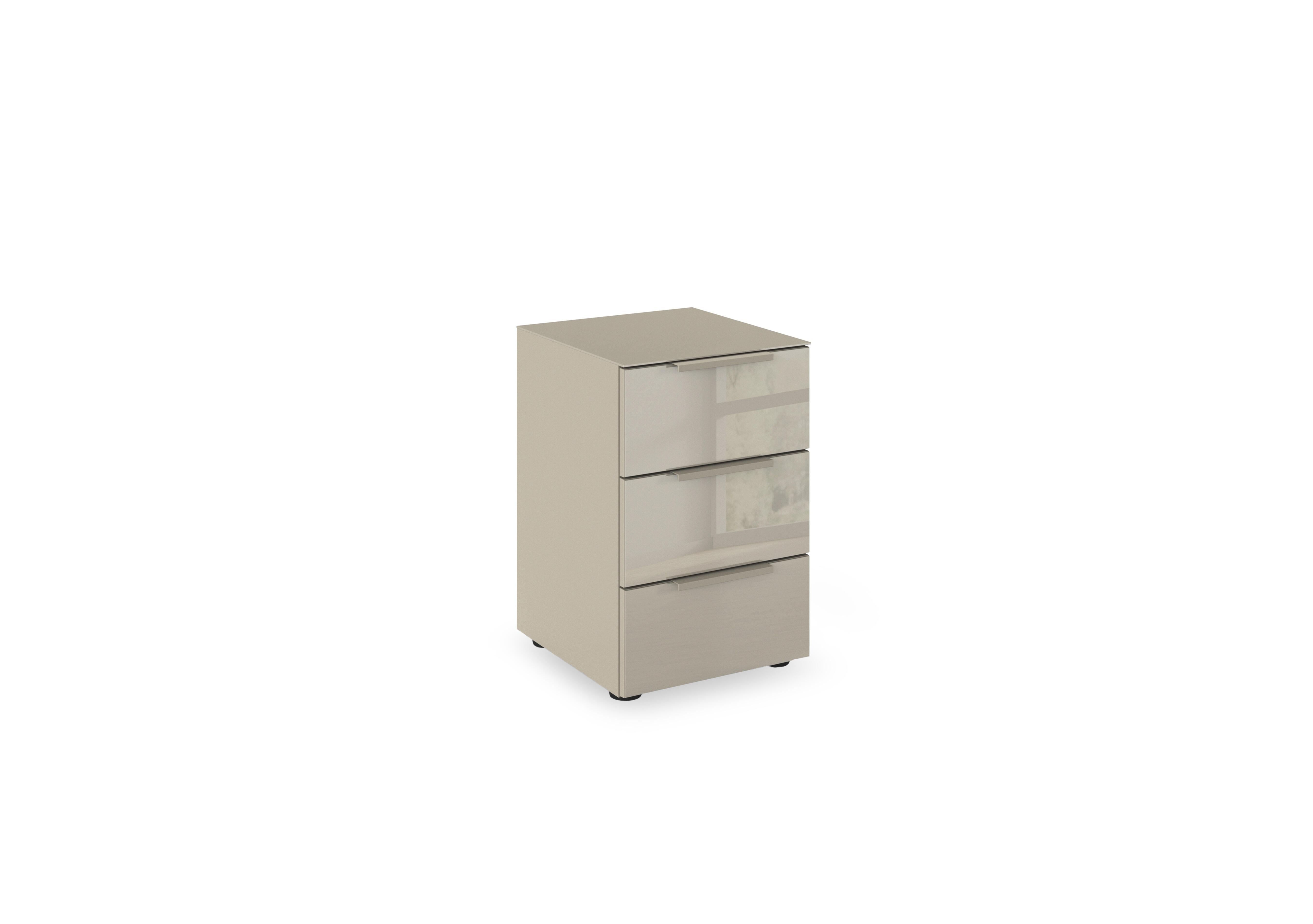 Haven 3 Drawer Bedside Cabinet with Glass Top and Front in Afg4k Fango Fango Front on Furniture Village