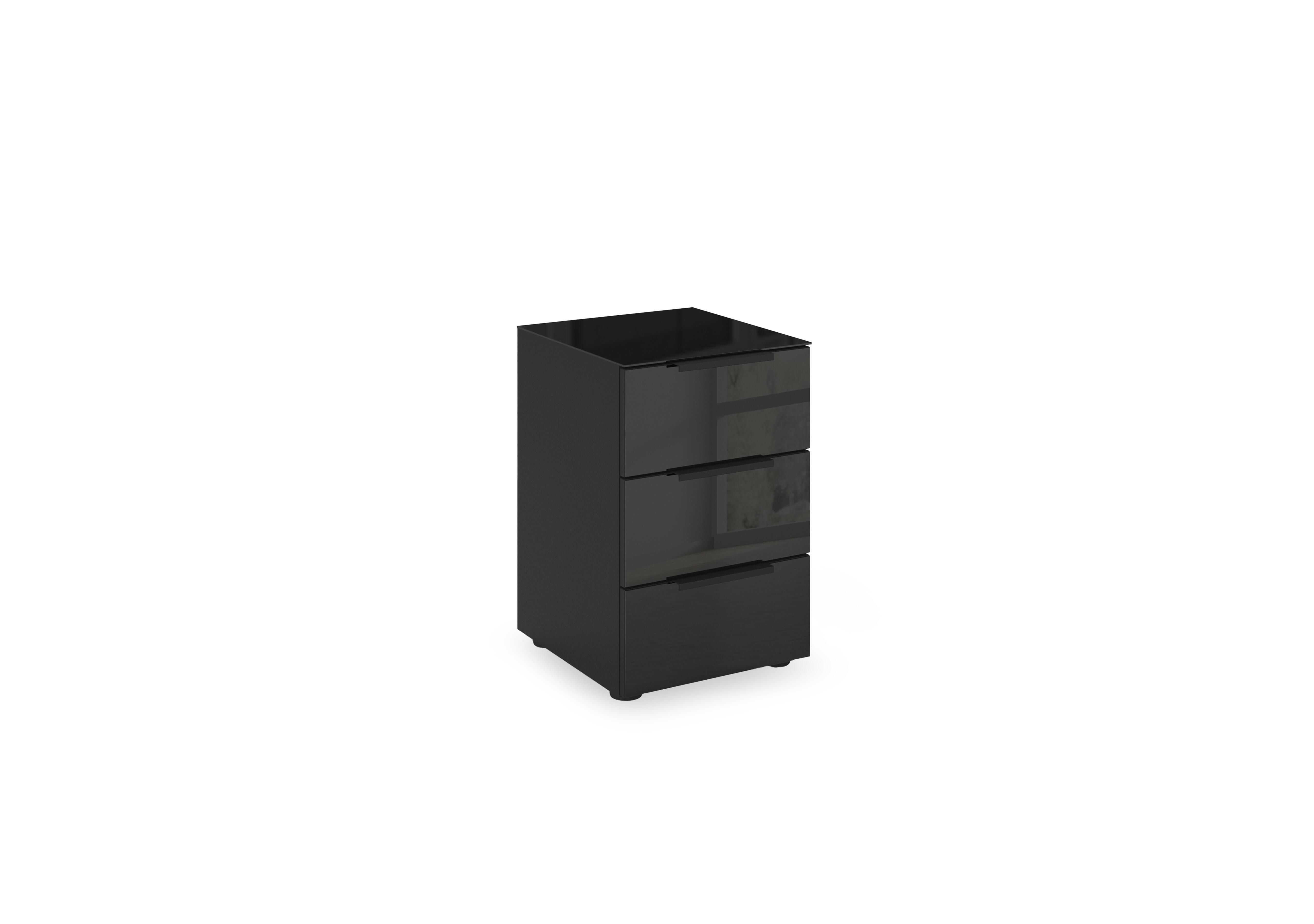 Haven 3 Drawer Bedside Cabinet with Glass Top and Front in Asg5s Black Black Front on Furniture Village