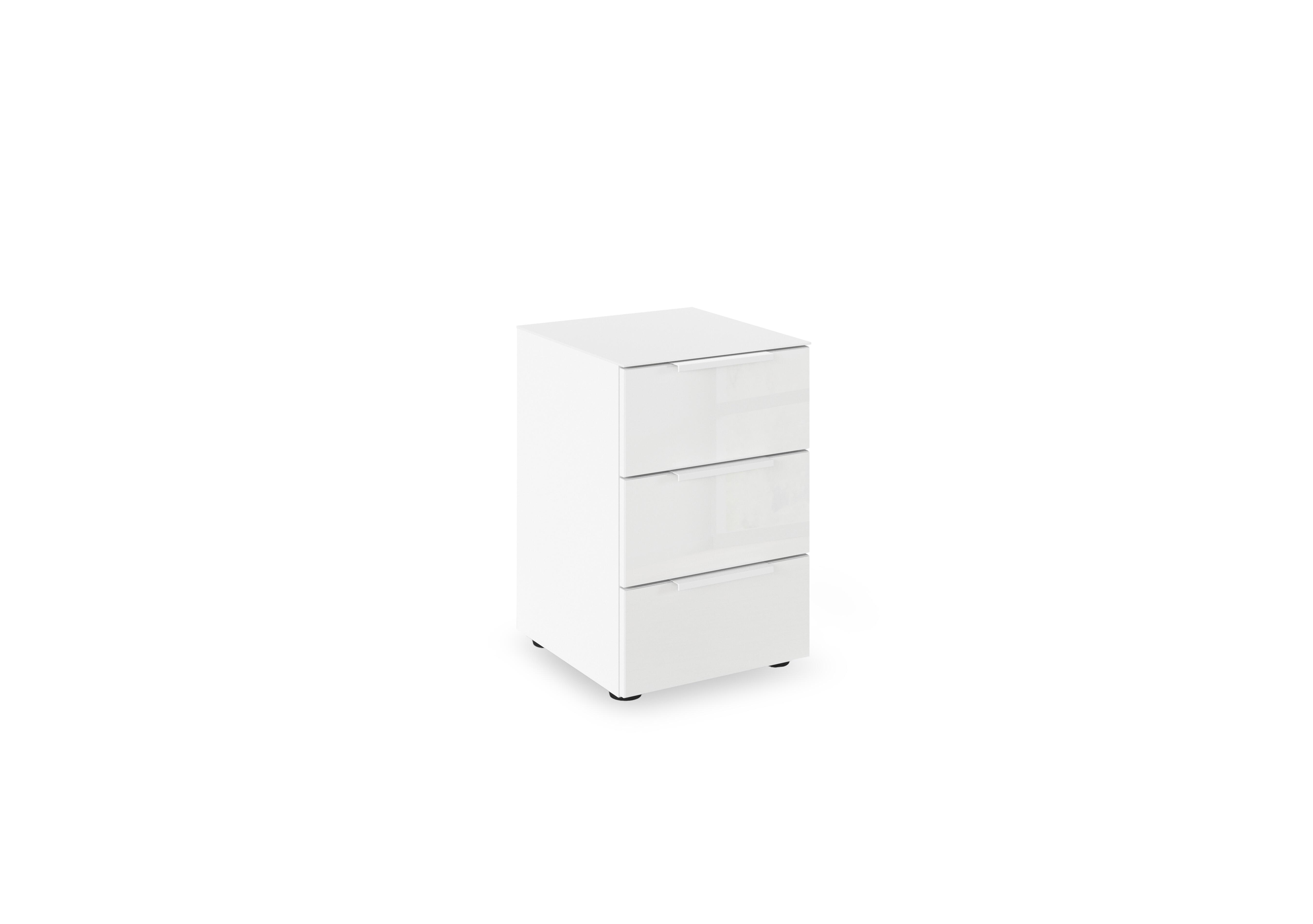 Haven 3 Drawer Bedside Cabinet with Glass Top and Front in Awg1k Alpine White White Front on Furniture Village